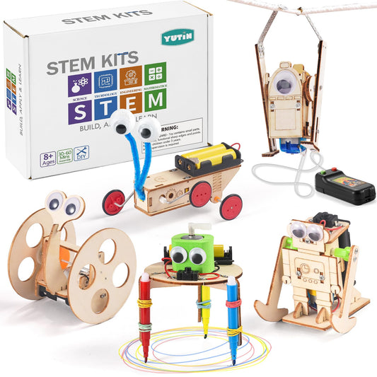 5-in-1 STEM Robot Kit for Kids Ages 8-10, Wood Building Art Crafts Kits for Boys 8-12, 3D Wooden Puzzles Robotics Models, Science Woodworking Projects Toys Birthday Gifts for 8 10 12 Year Old Girls