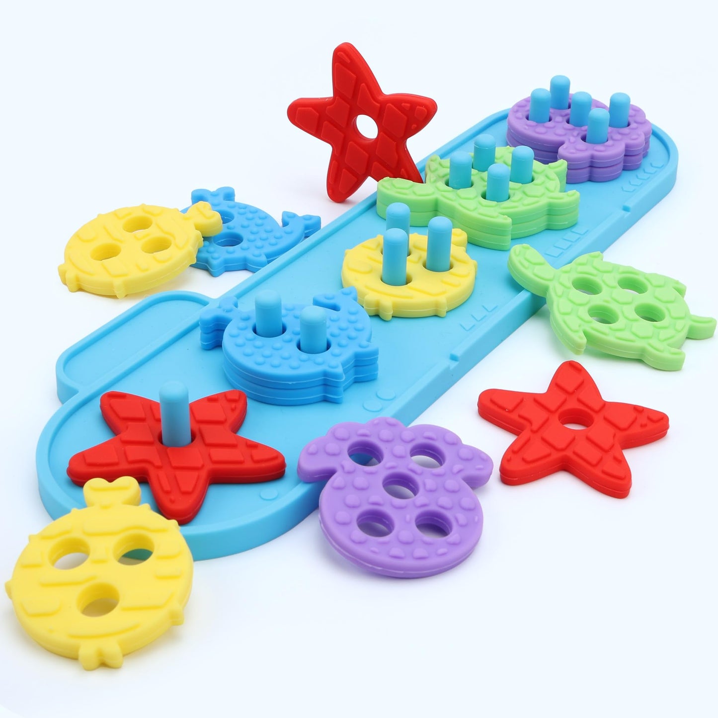 FlufiFiea Silicone Blocks for Toddlers Aged 1-3 2-4, Montessori Toys for 1 Year Old Boy Girl Gifts, Sorting & Stacking Toy Soft Textured Educational Learning Toddler Baby Toys