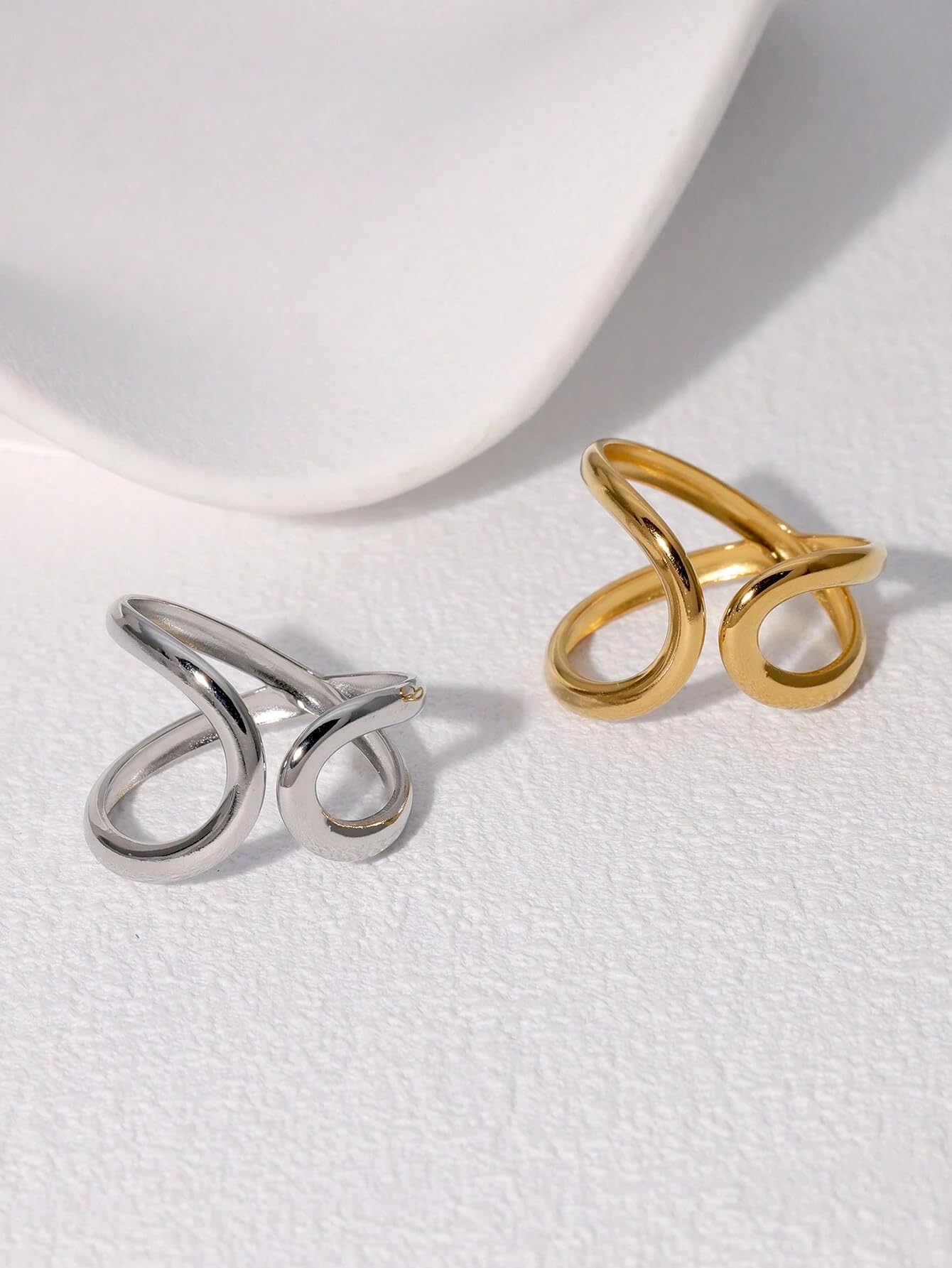 AIETUE Chunky Rings For Women, Gold Silver Thumb Ring Asymmetrical Wavy Curve Ring Adjustable Non Tarnish Dainty Stainless Steel New Year Anniversary Birthday Jewelry Gift (Voguish-Silver Gen 2)