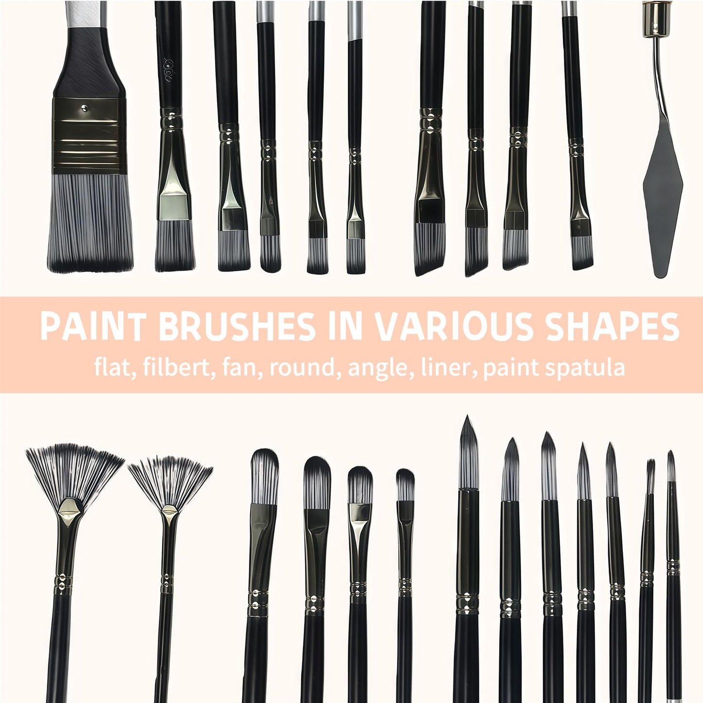 CllyCnny 25pcs Paint Brush Set, Professional Artist Paint Brushes for Acrylic Painting, Oil, Watercolor, Gouache, with Paint Spatula and Cloth Roll - Art Supplies for Artists and Beginners