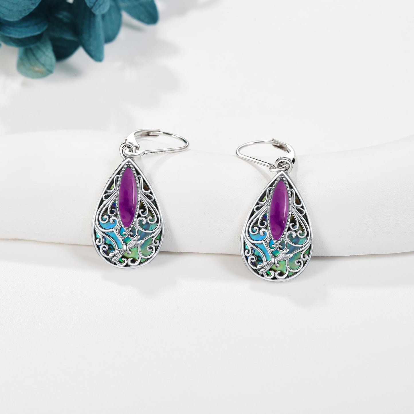 Sunflower Filigree Earrings Sterling Silver Teardrop Turquoise Drop Dangle Filigree Leverback Earrings Gifts for Women Jewelry