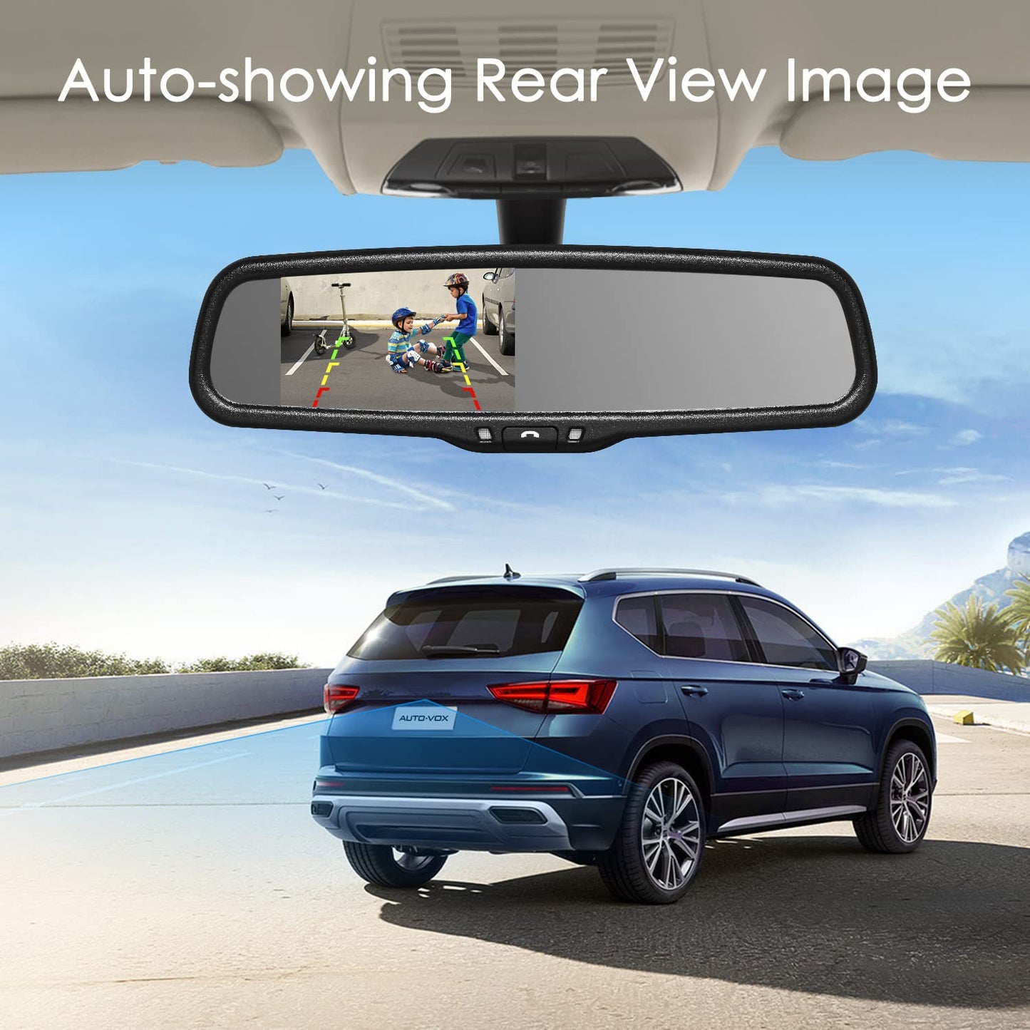 Rear View Mirror Camera with 4.3” Monitor: Super Night Vision OEM Rearview Mirror Backup Camera with IP 68 Waterproof Back Up Camera for Car, Rearview Mirror for Parking & Driving Safety AUTO-VOX T2