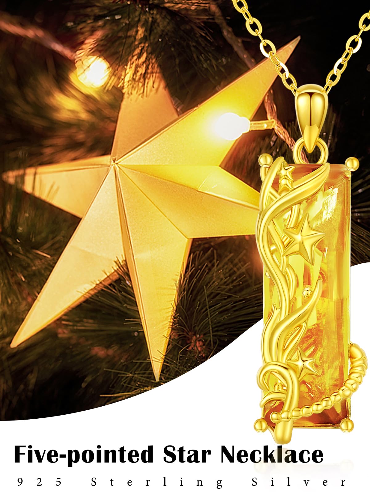 AENEAS Pentagram Necklace 925 Sterling Silver Gold Plated Pentacle Wiccan Citrine Pendant Tetragrammaton Star Jewelry Gifts for Her Wife Women