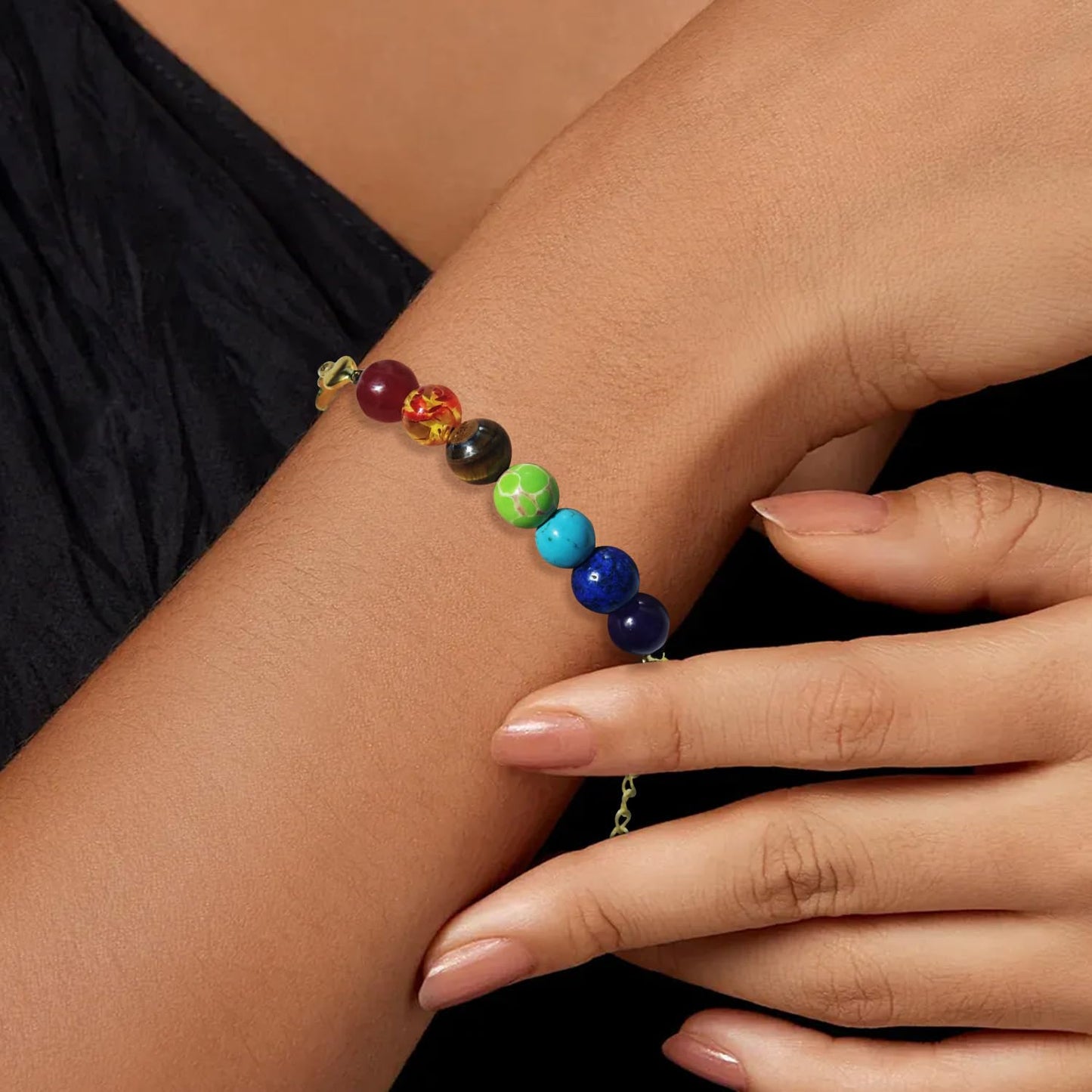 YOTHIWAD 7 Chakra Bracelets for Women Adjustable Stainless Steels 8mm Natural Round Gemstone Beads Reiki Healing Crystal Ankle Bracelet Yoga Energy Jewelry