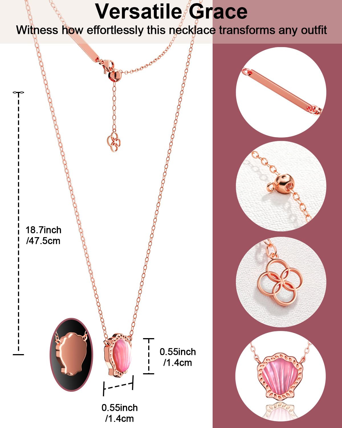 AICase 18K Gold Plated Pendant Necklace for Women,Shell Ivory Mother Of Pearl Fashion Dainty Jewelry,Anniversary Birthday Gifts for Women/MoM/Sister/Friends/Her/Wife/Grandma/Coworker_Rose Gold+Pink