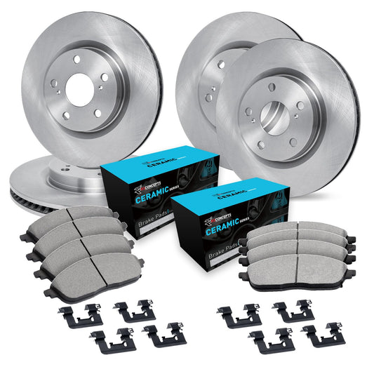R1 Concepts Front and Rear Brake Kit For 2017-2019 Nissan Qashqai; 2014-2022 Nissan Rogue S, SL, SV, Sport S, Sport SV 4-Door| Blank Brake Rotors and Ceramic Brake Pads| Hardware included