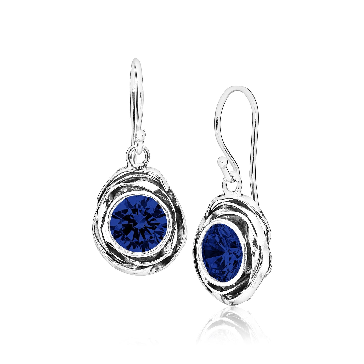 JEAN RACHEL JEWELRY 925 Sterling Silver Dangle Earrings for Women - Wire Wrap with Bezel Set Cubic Zirconia Vintage Design - Hypoallergenic, Lead & Nickel Free - Artisan Handcrafted Statement Earrings (Sapphire CZ)