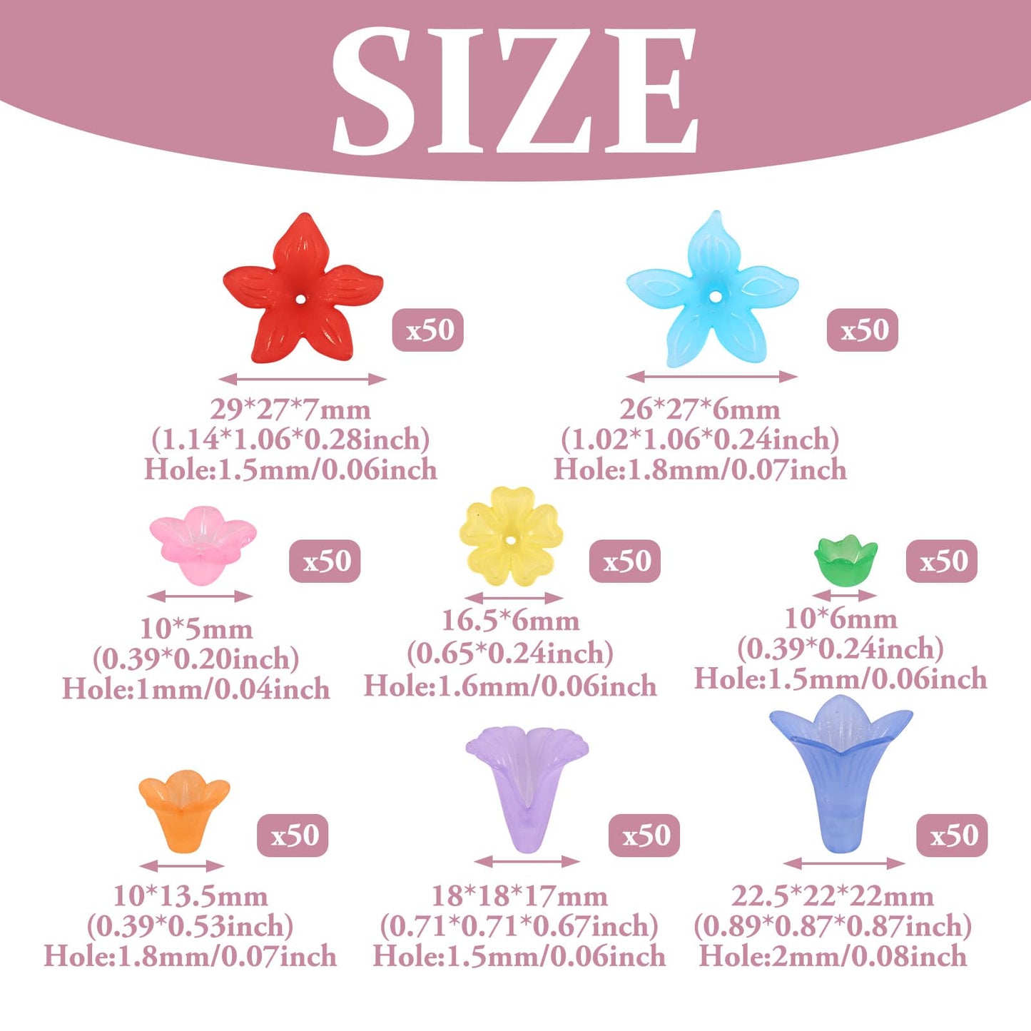 Pandahall 400pcs Mixed Acrylic Flower Beads Caps 8 Style Colorful Frosted Floral Spacer Loose Beads Lucite Beads Flower for Jewelry Making DIY Craft