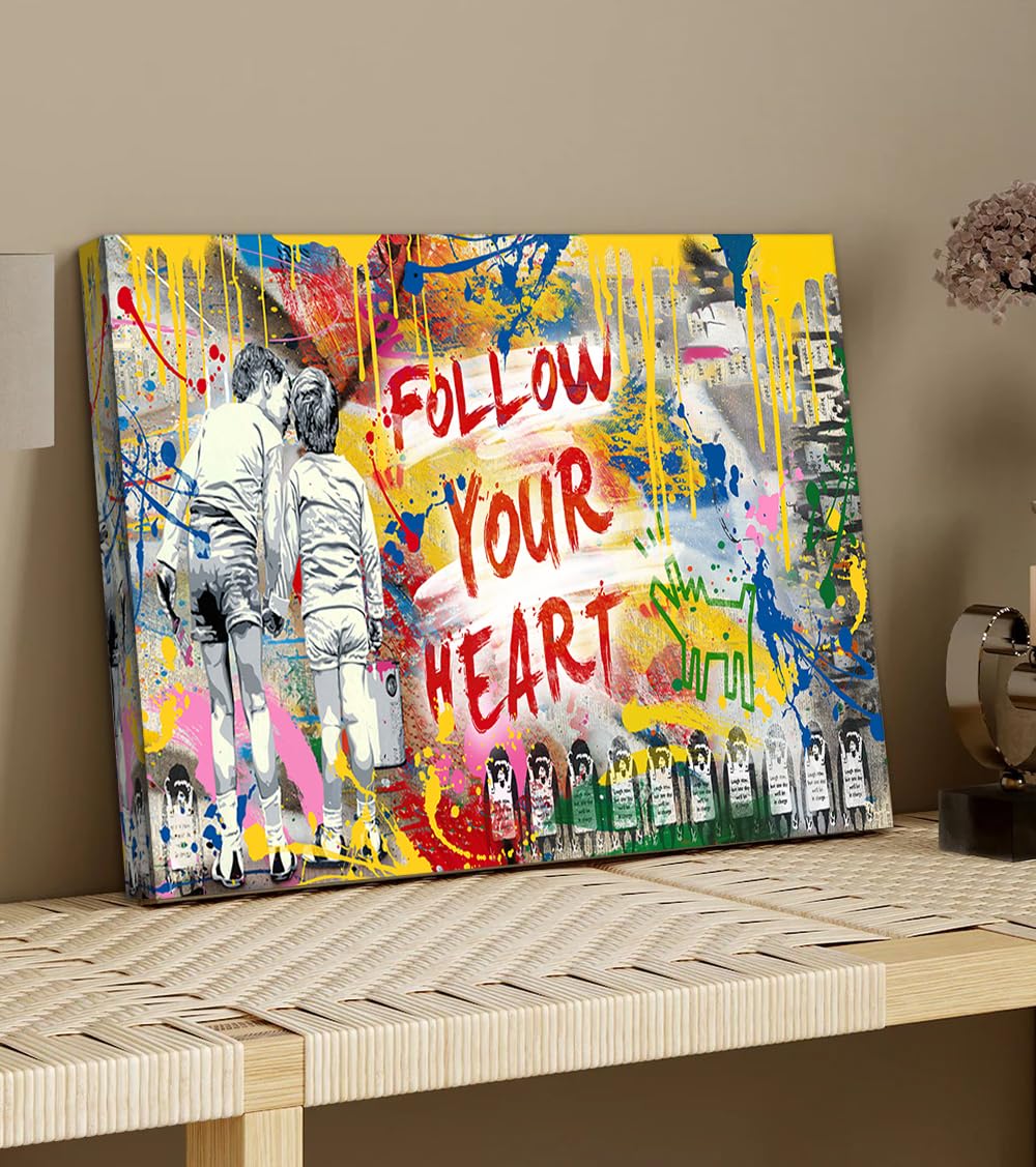 Novatique Banksy Canvas Wall Art Street Graffiti Wall Art Abstract Graffiti Art Follow Your Dreams Painting Artwork Pop Art Wall Decor for Living Room Office, 12 x 16inch