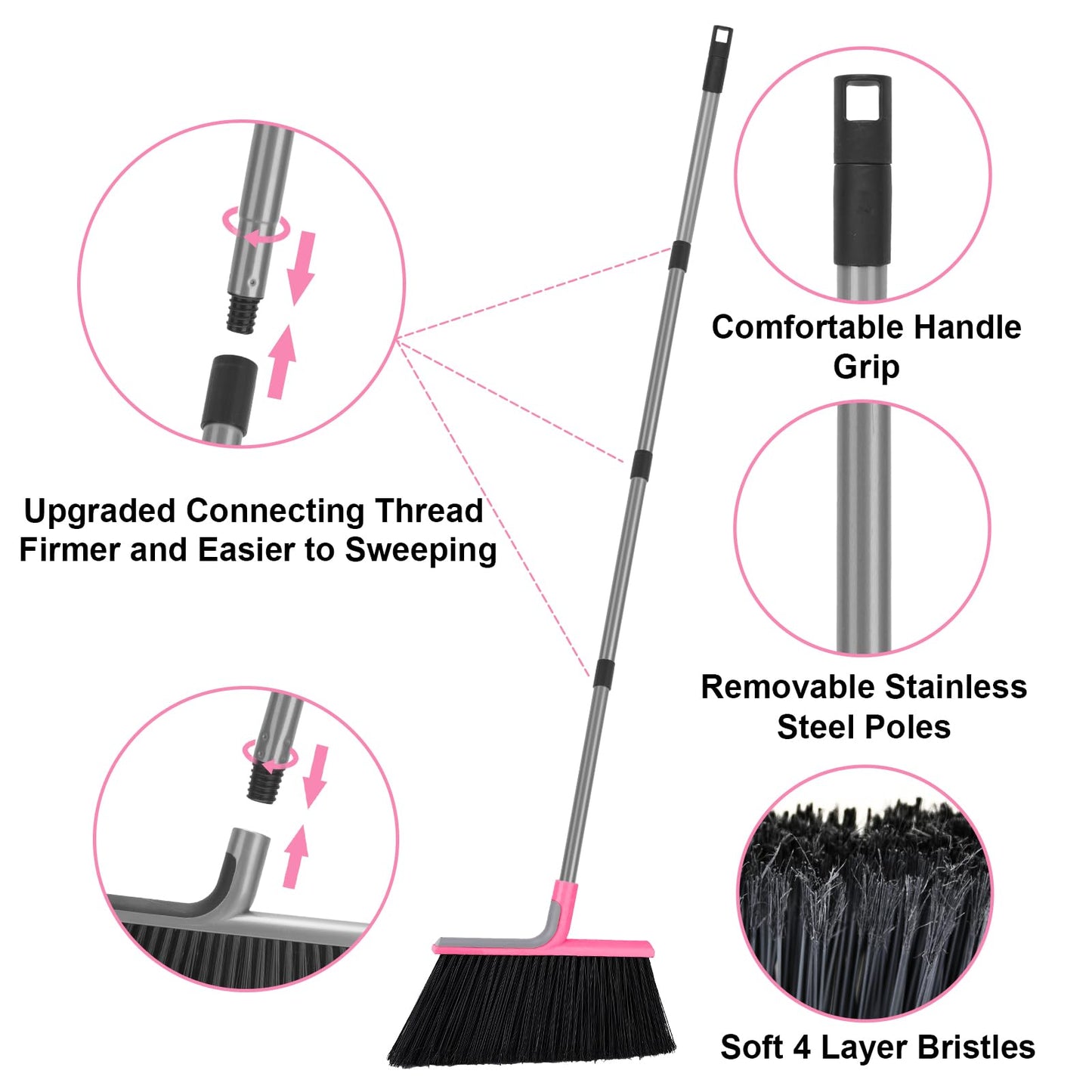 KeFanta Heavy Duty Broom, Outdoor Broom with 54.7" Long Handle, Commercial Brooms for Sweeping Outdoor Concrete Courtyard Garage Patio Indoor Home Floor Kitchen Office Lobby