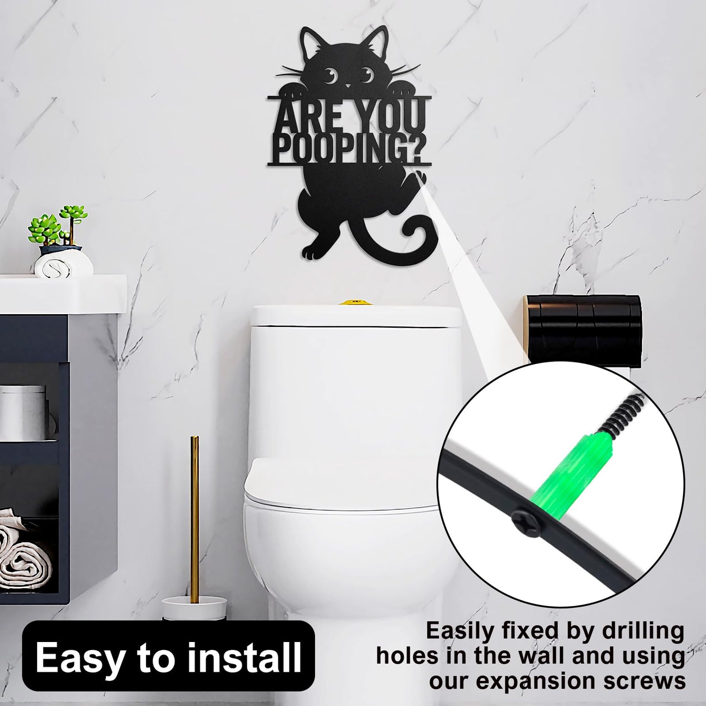 FANTAART Black Cat “Are You Pooping” Bathroom Signs Wall Art,15x11 Inch Funny Metal Cat Restroom Sign Animal Bathroom Wall Art for Toilet, Cat Lover Gifts for Women Home Decor