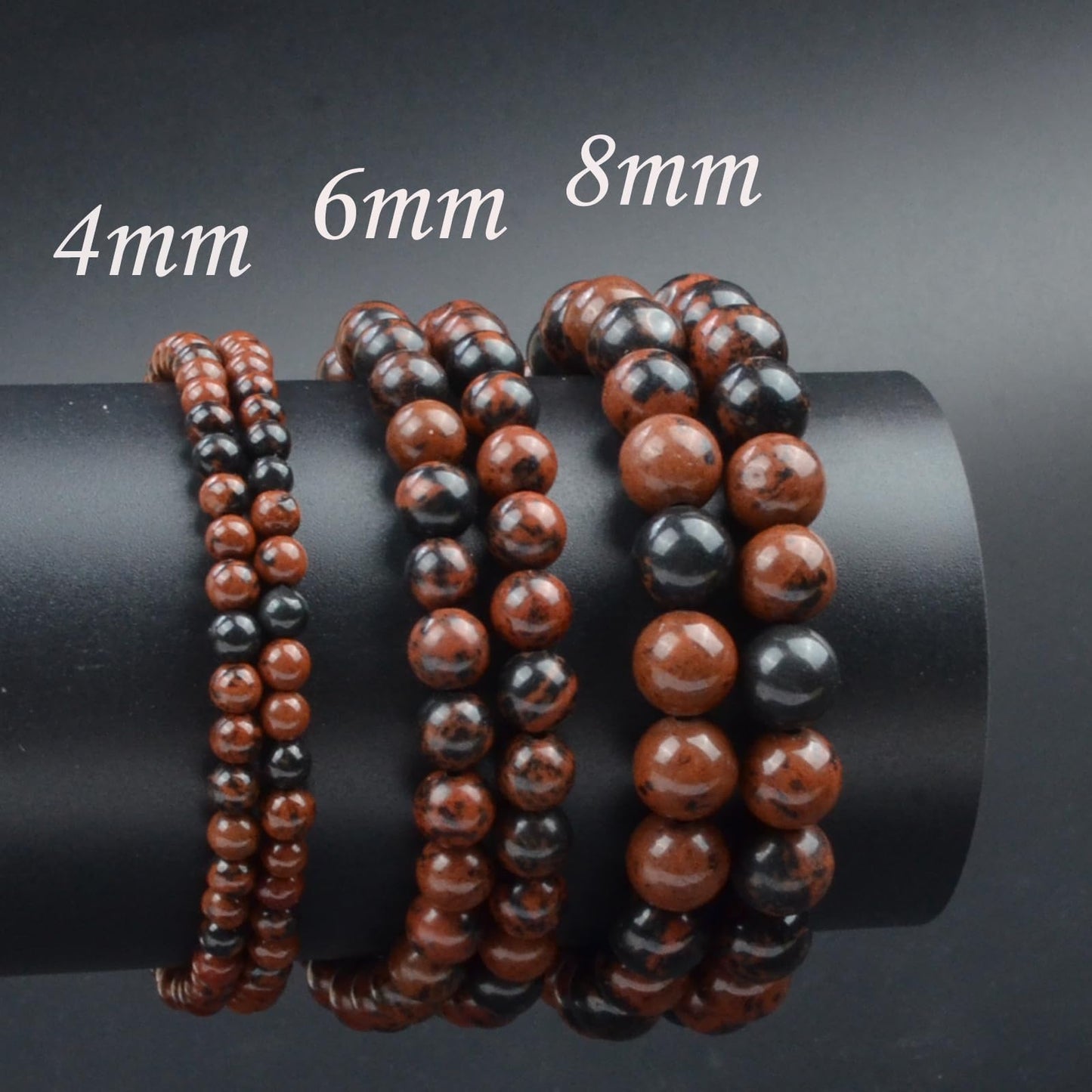 CHCCOYE 4mm Natural Healing Gemstone Bracelet Handmade Yoga Stretch Elastic Bracelet Stress Relief Crystal Jewelry for Men and Women (4mm,Mahogany Obsidian)