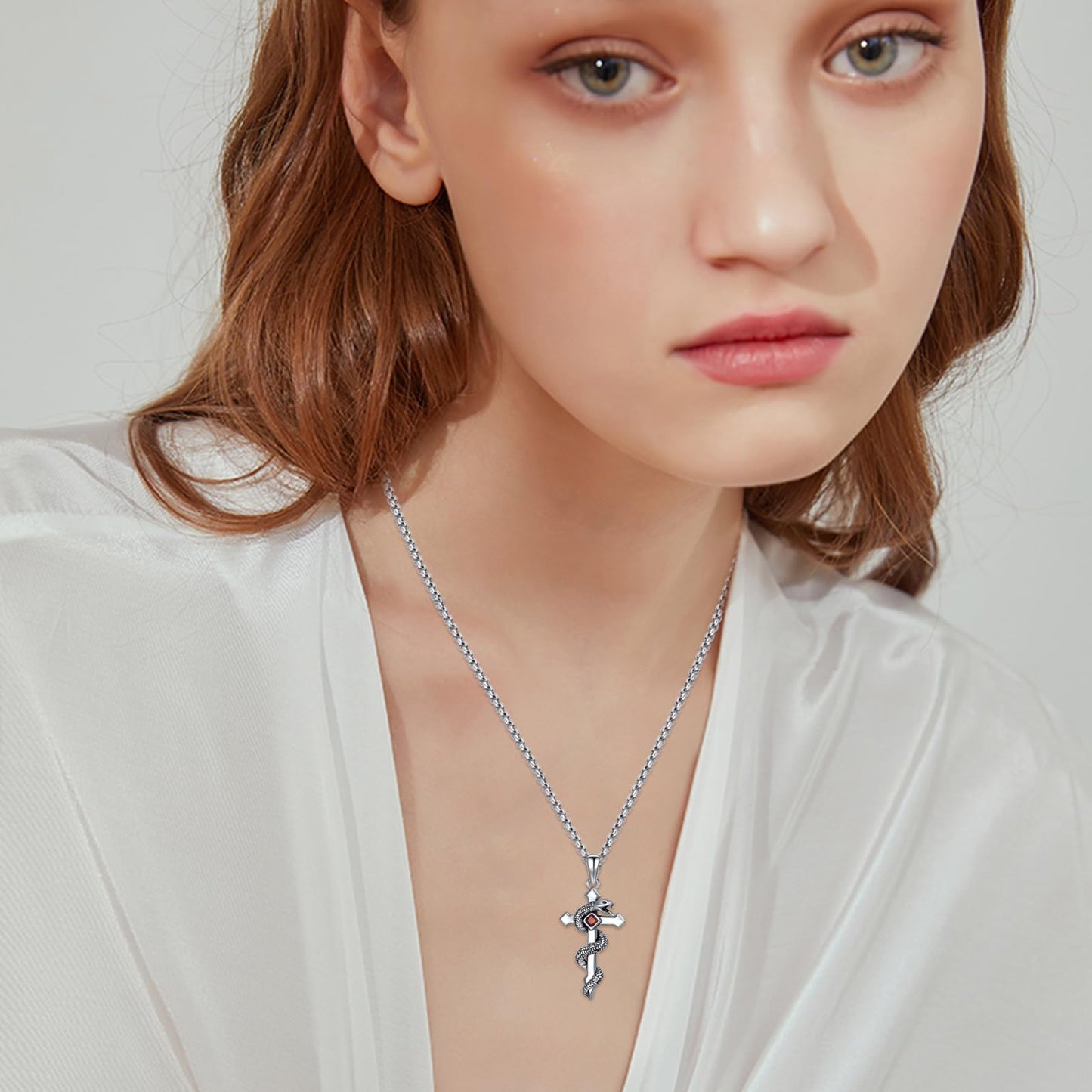 YEESIA Snake Necklace for Women Men 925 Sterling Silver Snake Amulet Cross Pendant Vintage Gothic Punk Jewelry Gifts for Men
