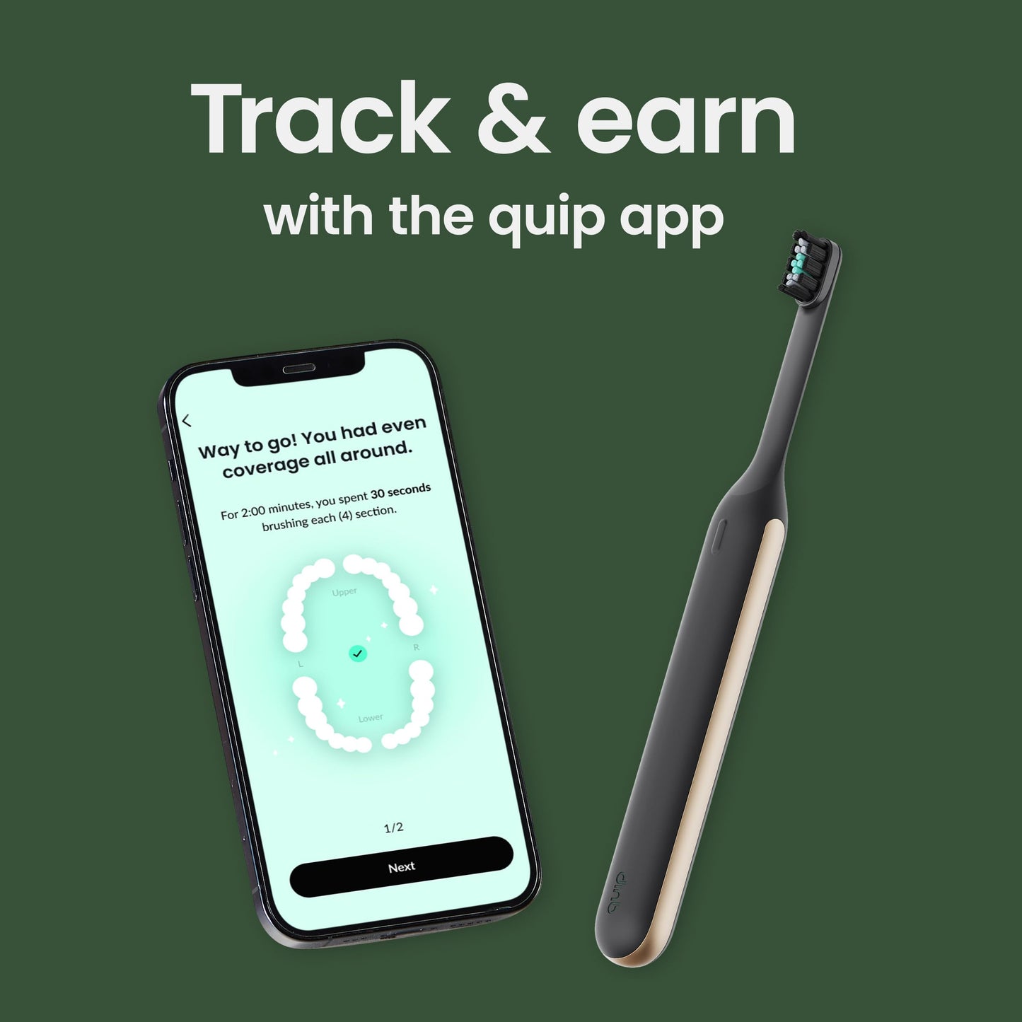 Quip Ultra Next Generation Smart Toothbrush - Timed Electric Toothbrush with Case - Replaceable Brush Head, Soft Bristles, Silicone Handle, 30-Day Battery Life - Travel Toothbrush - Eclipse