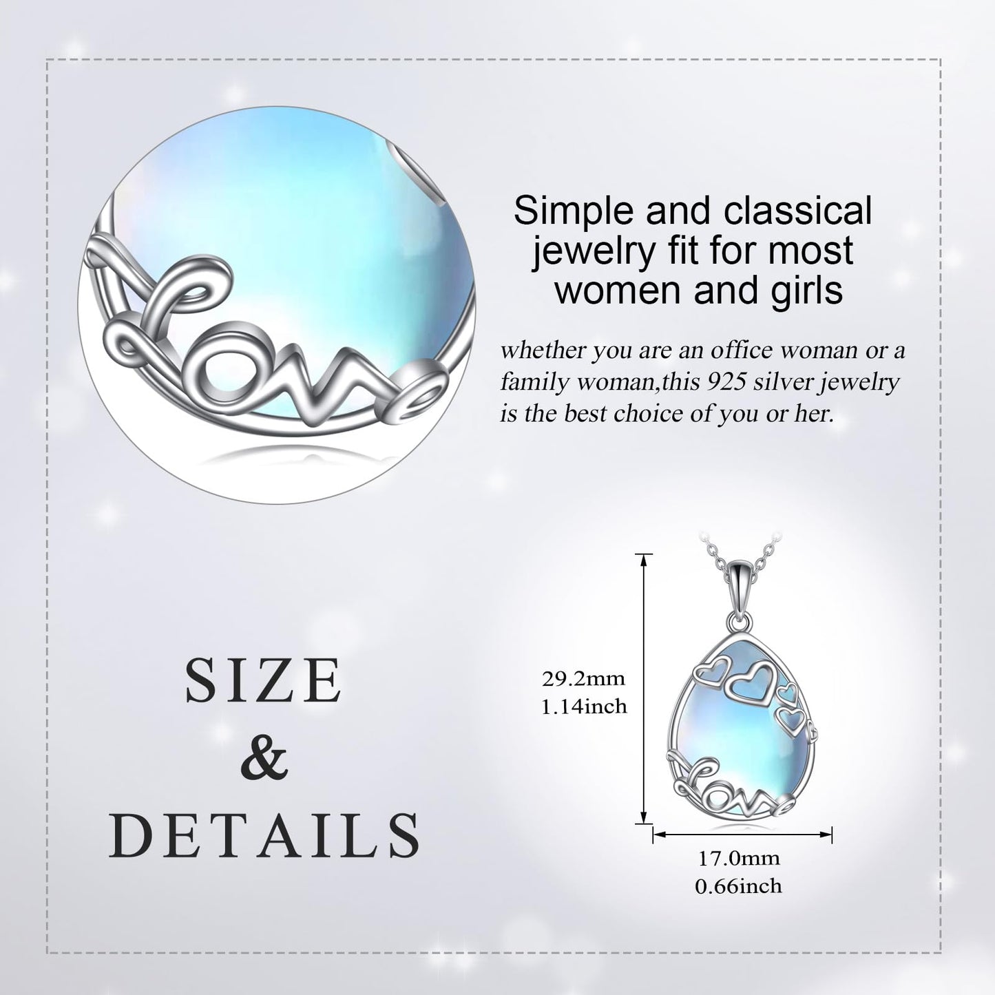 YAFEINI 925 Sterling Silver Moonstone Necklace Love Teardrop Pendant Necklace Jewelry Gift for Women (R-Love Moonstone Necklace)