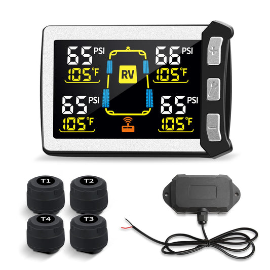 Masoll RV/Trailer Tire Pressure Monitoring System, Tire Pressure Monitor with Color LCD Display, TPMS with 4 Sensors for Travel Trailer/5th Wheel/Camper, 0-87PSI with 120ft Transmission Distance