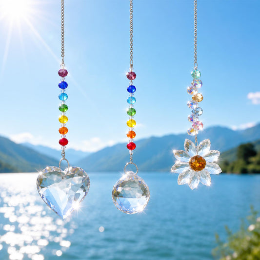 3Pcs Sun Catcher Crystals for Window Hanging, Prism Suncatcher with Chain Pendant Rainbow Maker for Windows Indoor Outdoor Car Mirror Garden Decor Wedding Party Xmas Gift