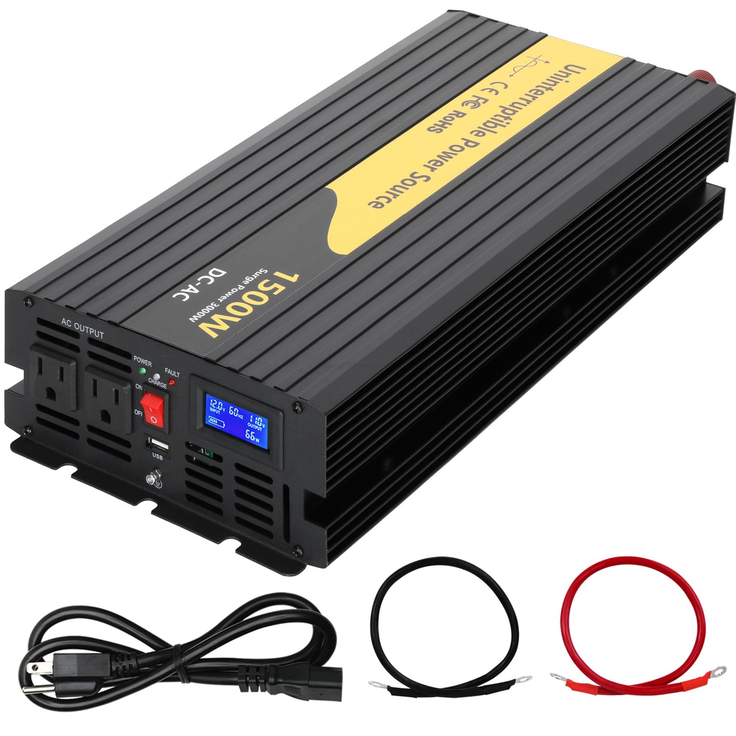 Miumoon 1500W Primary Sump Pump Backup System, Basment Protection Backup Inverter, Black, LCD Display, Auto Switches for Continuous Sump Pump Operation, Basement Emergency and Power Outage Backup