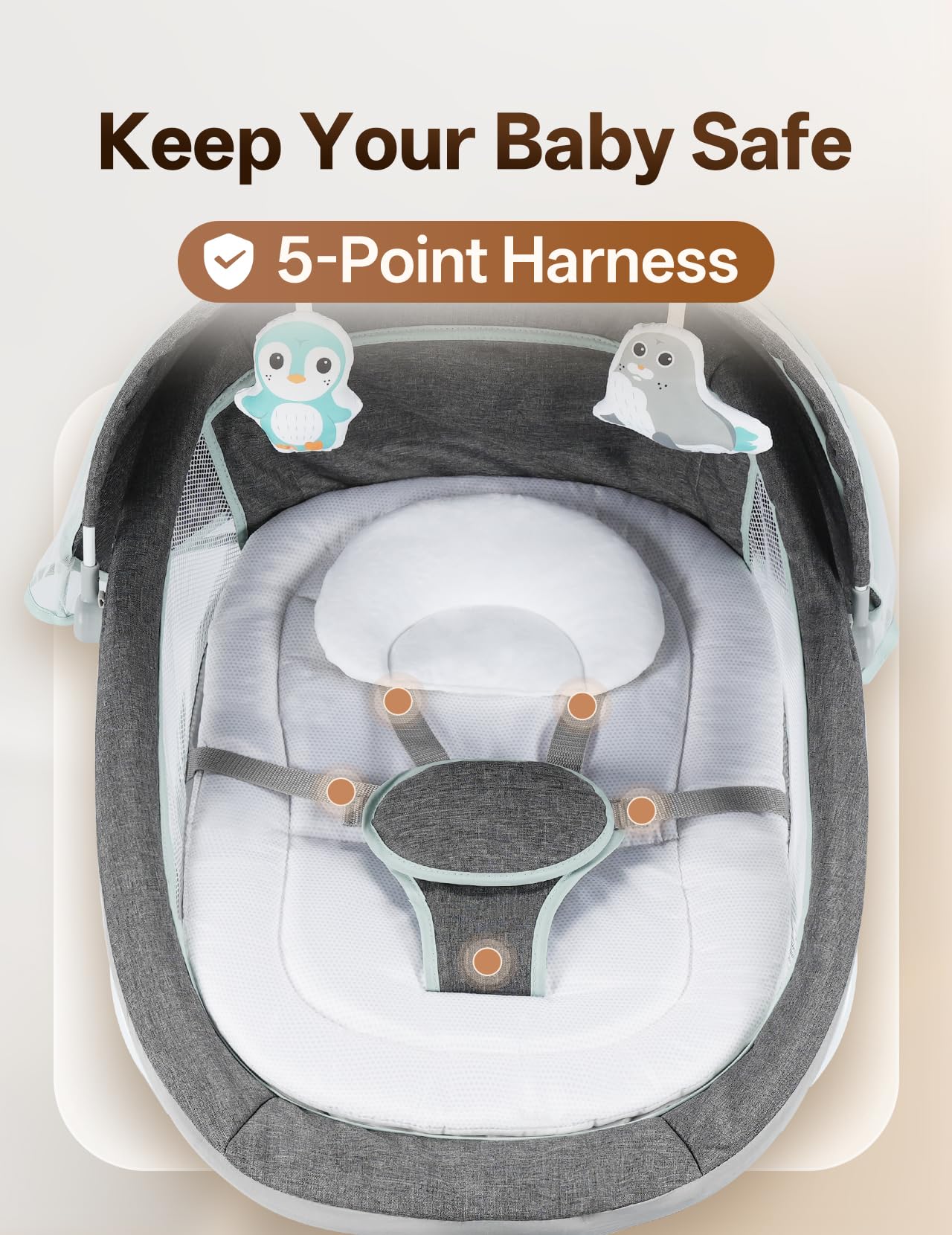 Electric Baby Swing for Infants to Toddler, Portable Swing Rocker with 5 Point Harness, 5 Sway Speed, Bluetooth,12 Preset Lullabies with Remote Control, Infant Swing for Baby Boys & Girls, Grey