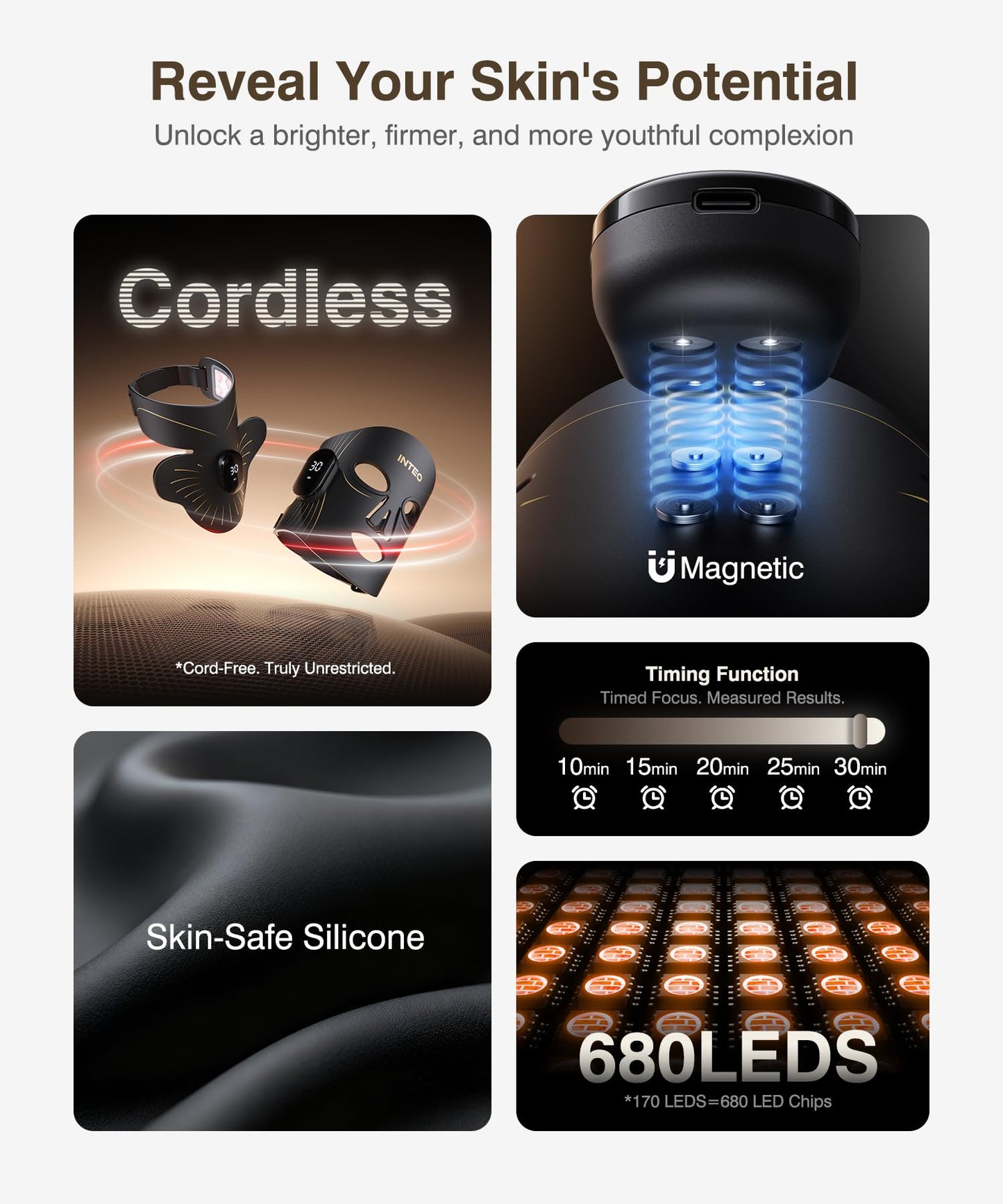 Red Light Therapy for Face and Neck, 4 Modes Cordless Face Mask Light Therapy with Neck Masks, 850nm Infrared & Red Light Mask, 2000mAh Rechargeable Light Therapy Skin Care At Home (680 Beads)