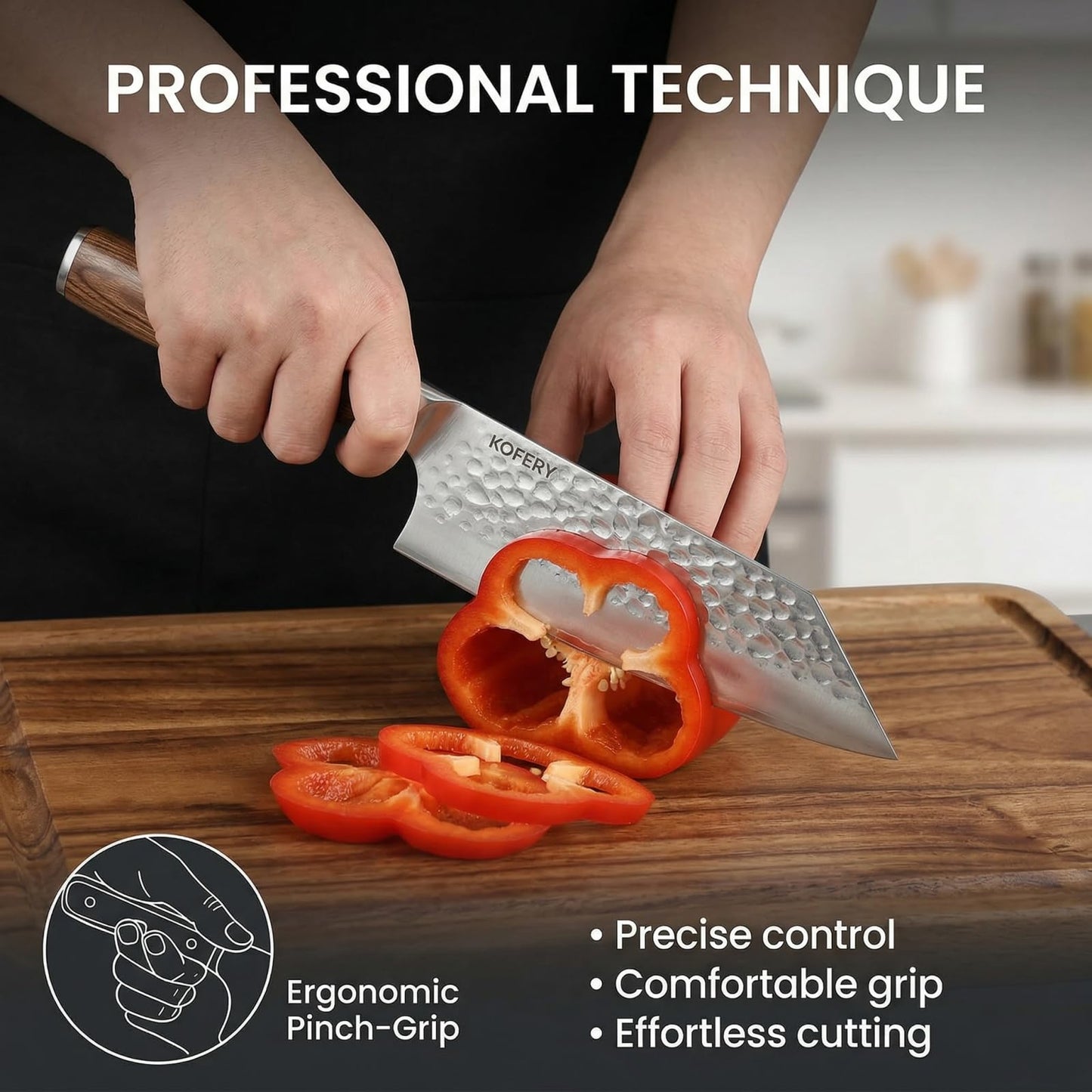 KOFERY 5 Piece Chef Knife Set, High Carbon Stainless Steel Kitchen Knives, Hand Forged Hammered Blades for Meat Cutting and Culinary School, Travel Pouch, Roll Bag, Honing Steel, Block Not Included