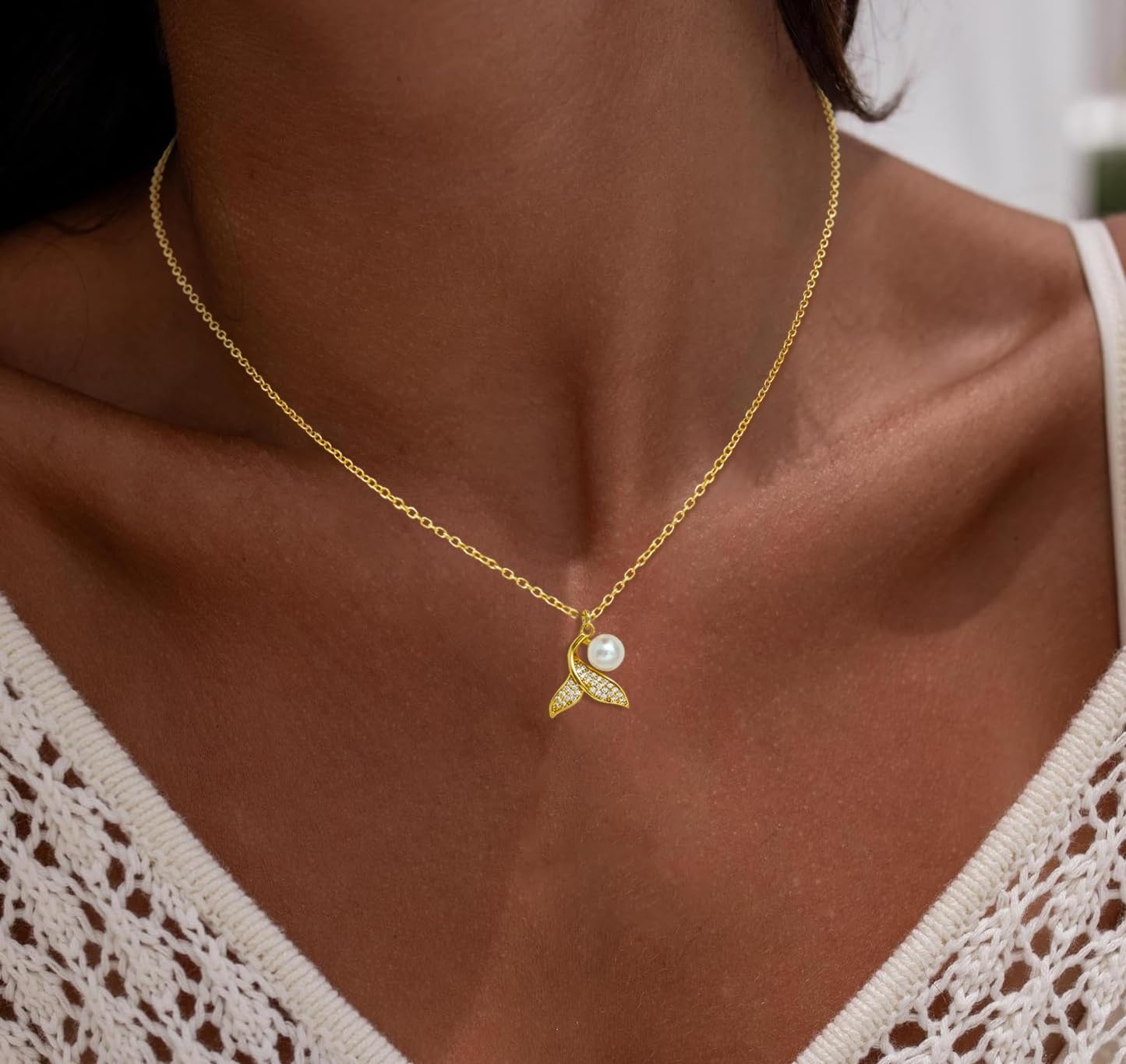 JOBICY Starfish Necklace, 14k Gold Pearl Pendant, Dainty Women's Trendy Waterproof Summer Beach Jewelry, Gift for Her
