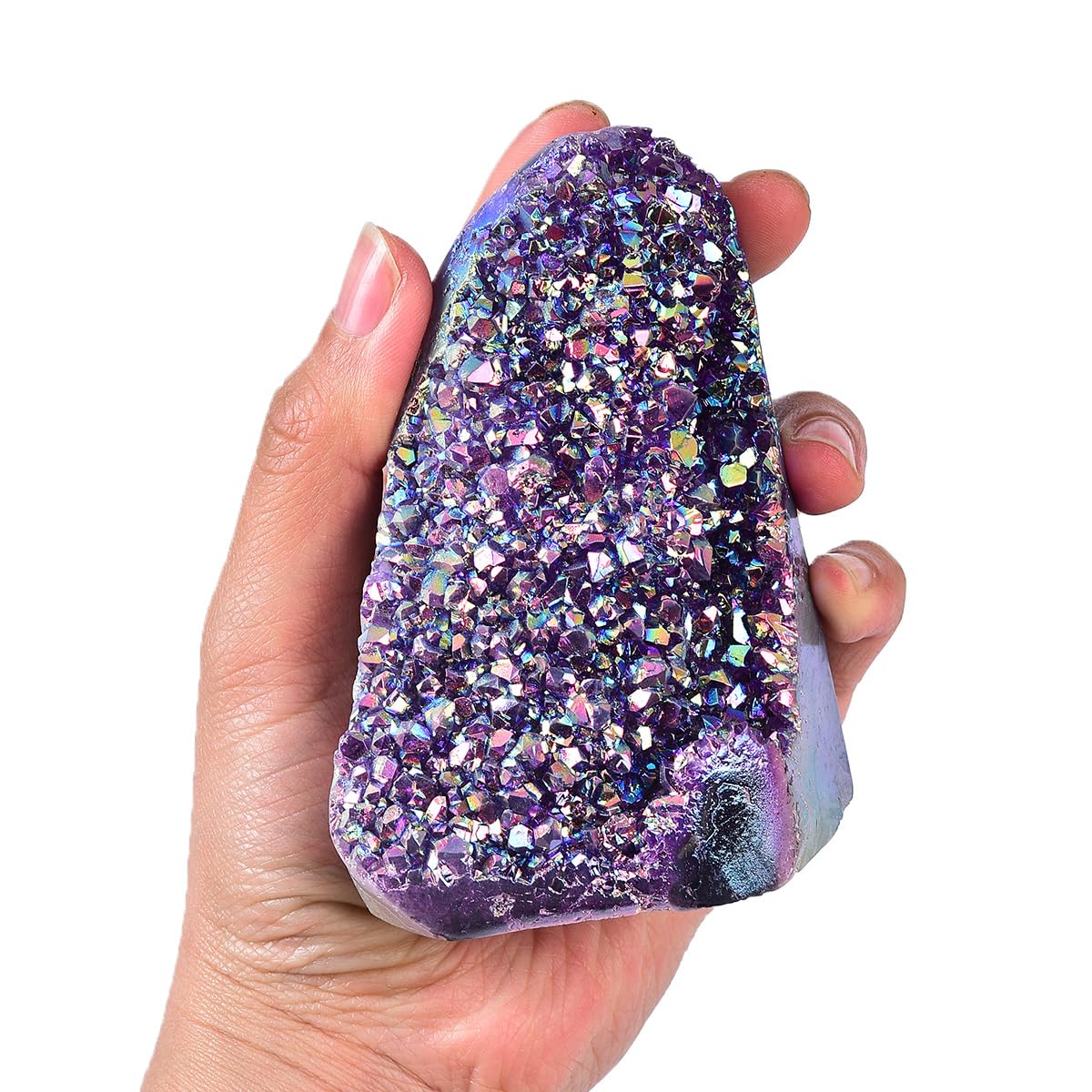 JIC Gem Rainbow Aura Titanium Coated Amethyst (0.5 lb to 1 lb) Crystal Cluster from Brazil Quartz Geode Gemstone Home Decor