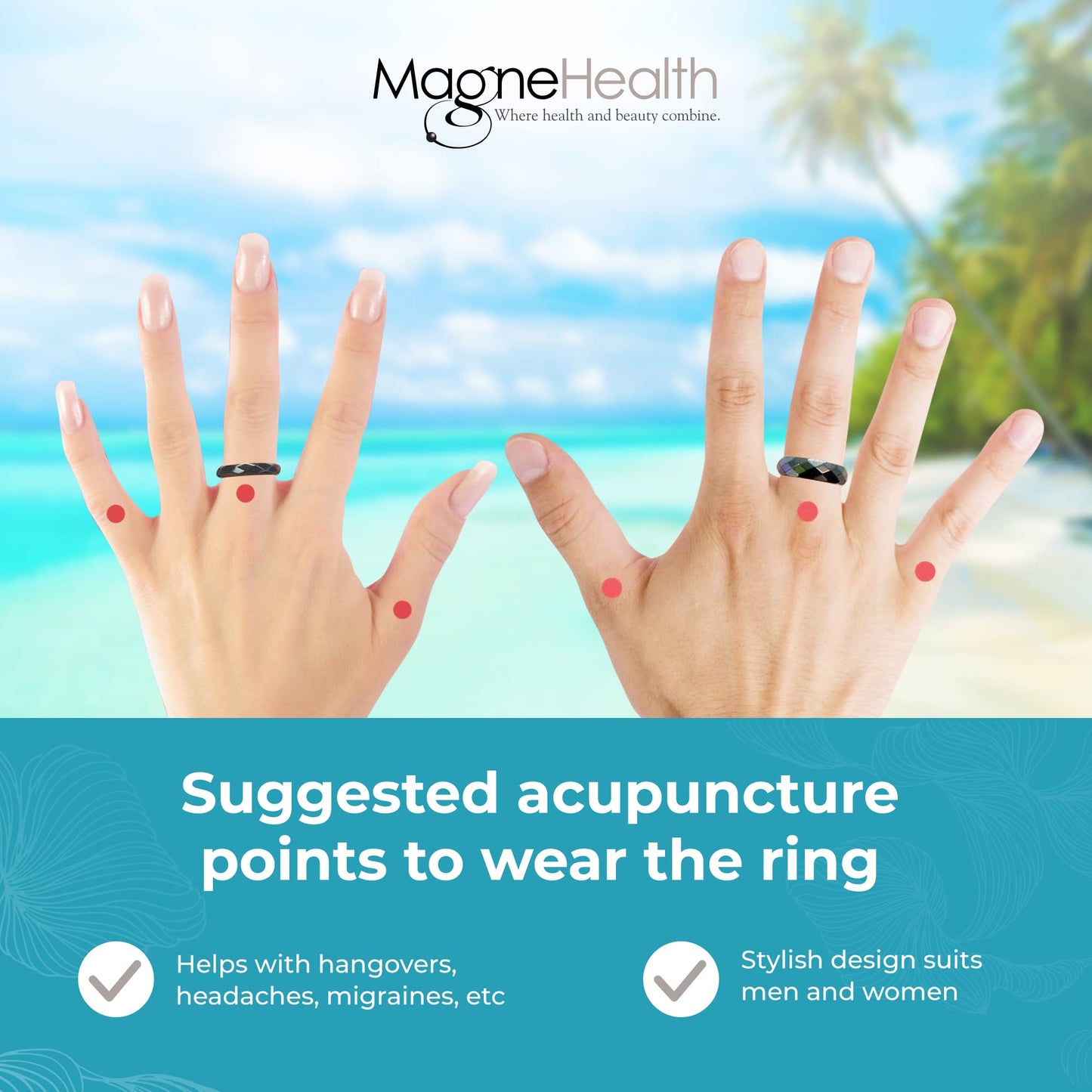 MAGNEHEALTH Hangover Ring, Thin Beveled Magnetic Hematite Band Ring, Hematite Band in Beveled Design for Magnetic Acupuncture Ring - Size 6