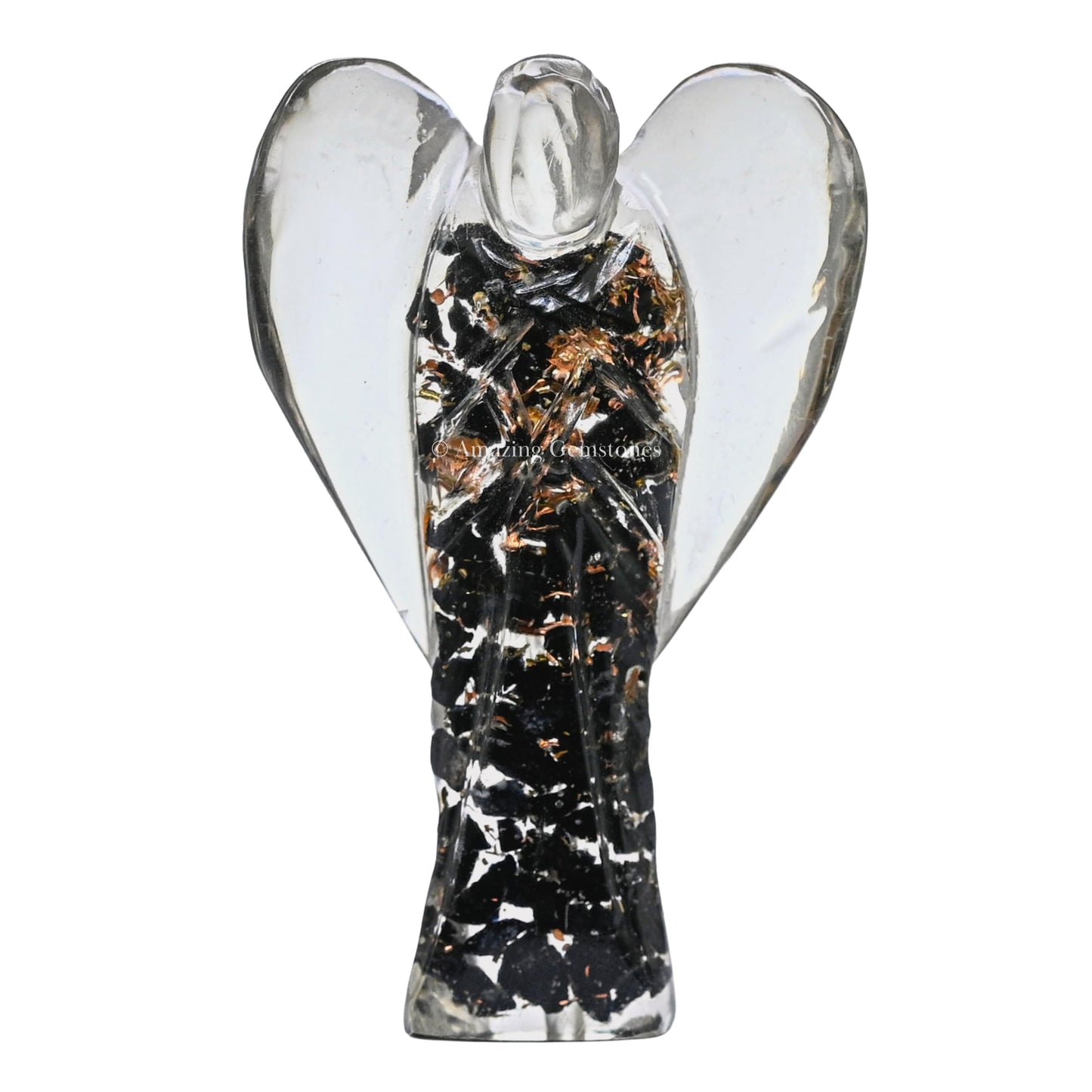 Amazing Gemstone Black Tourmaline Guardian Angel Figurine Pocket Crystal Angel for Protection - Orgone Guardian Angel with Orgonite Layer and Natural Crystal for Healing Gift (2 Inch, Organite)