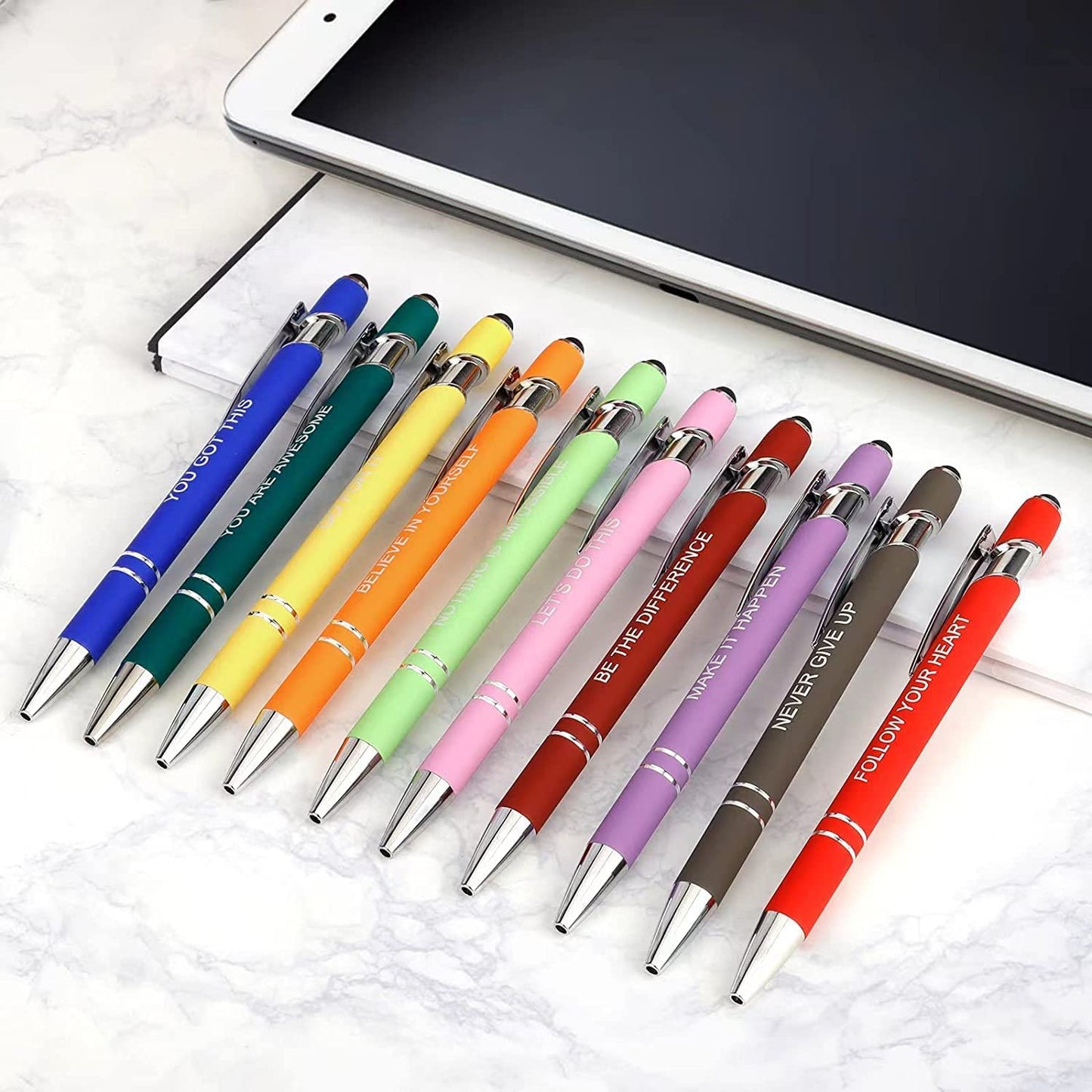 Greengines 50 Pieces Inspirational Pens, Motivational Ballpoint Pen with Stylus Tip Funny Ink Pens Bulk Inspirational Gifts for Women Coworkers Office Supplies Black Ink