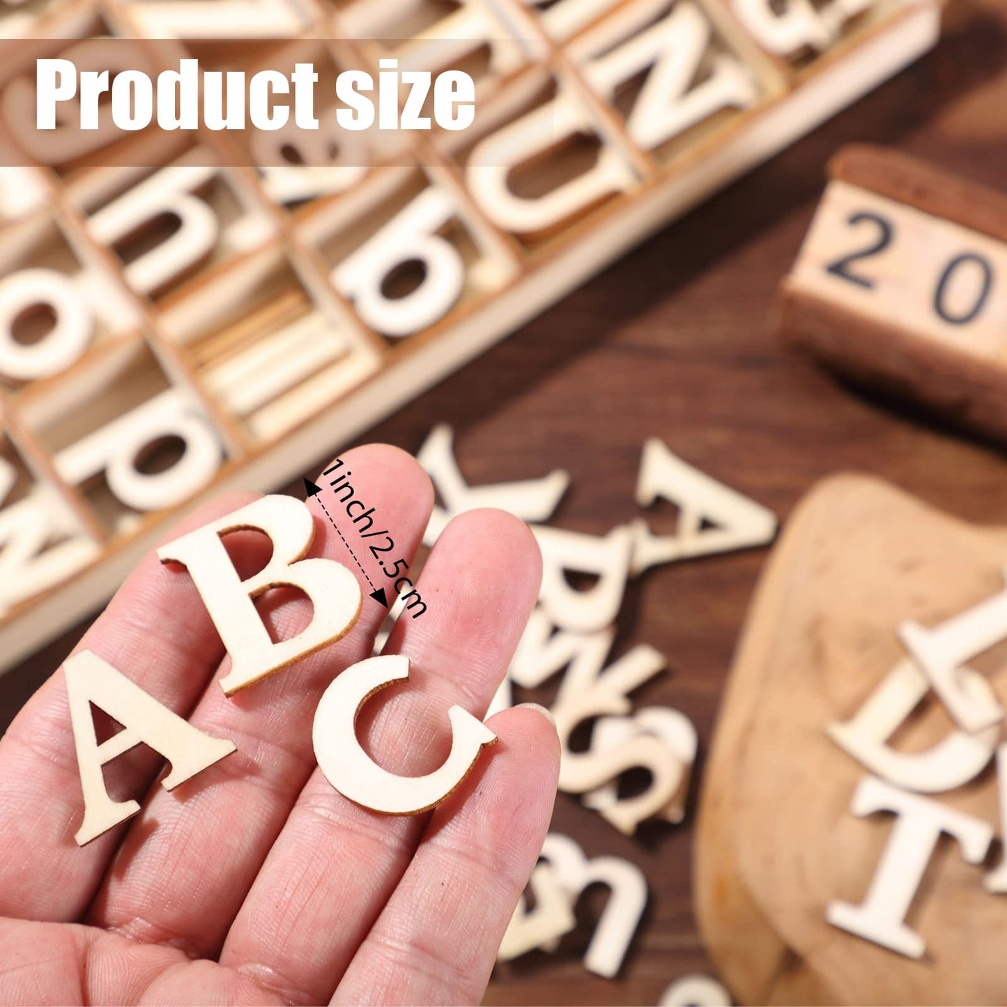 Blulu 248 Pcs 1 Inch Wood Alphabet Letters Numbers Blank Unfinished Wooden Letters Numbers for Crafts with Rustic Storage Tray for Spelling Learning Education Back to School Gifts(Wood Color)