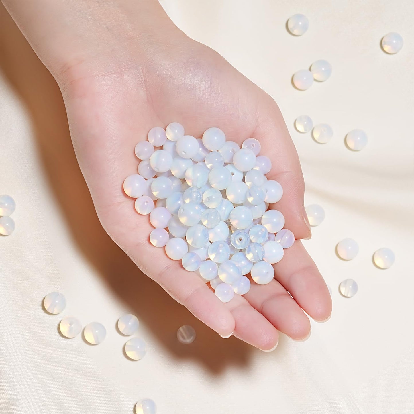 10mm Natural White Opal Gemstone Beads Polished Round Smooth Stone Beads for Bracelets Jewelry Making 15inch Loose Beads