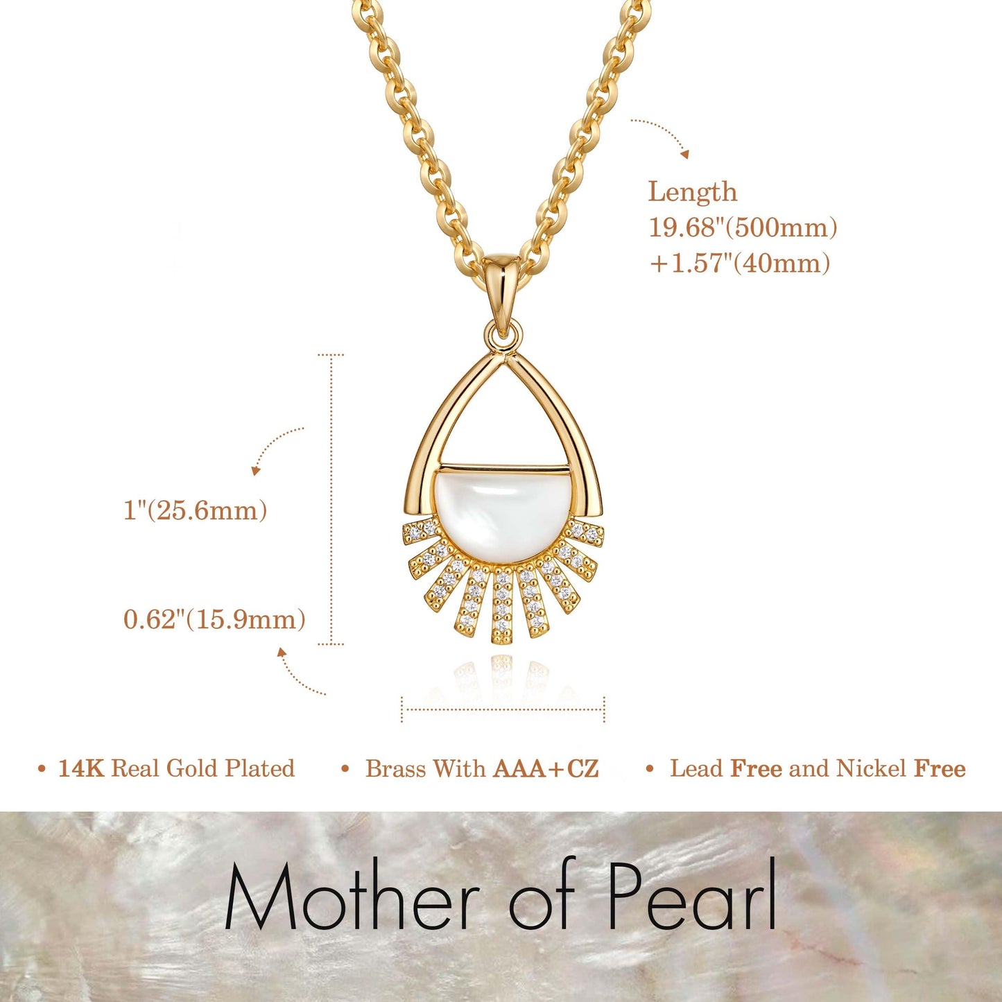 Fettero Dainty MOP Necklaces for Women, 14K Gold Plated Teardrop Pendant Cute Charm Neclace Delicate Pearl Beach Gold Necklace for Women Jewelry Gift