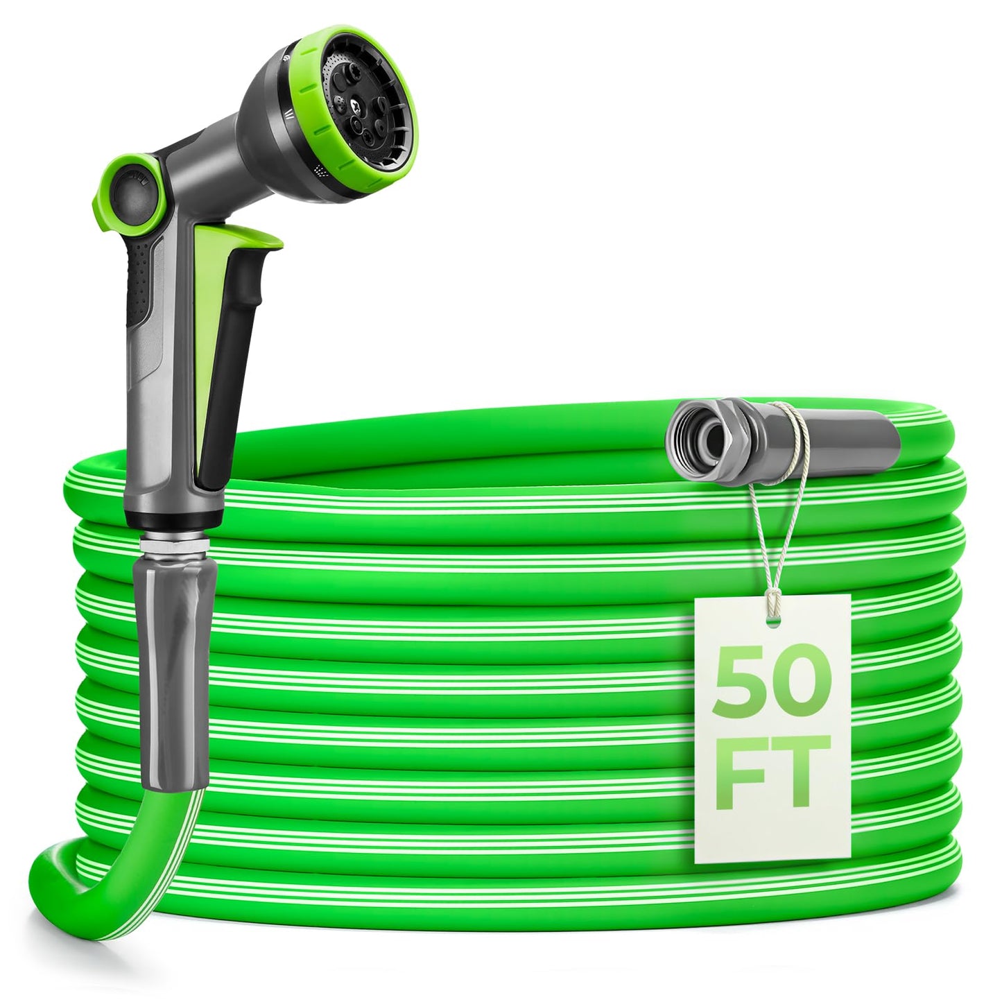 Garden Hose 50 FT with 8-Pattern Spray Nozzle, Flexible Garden Hose 5/8 Inch Food-Grade Rubber Hybrid Water Hose for Outside, Kink-Resistant Outdoor Hose