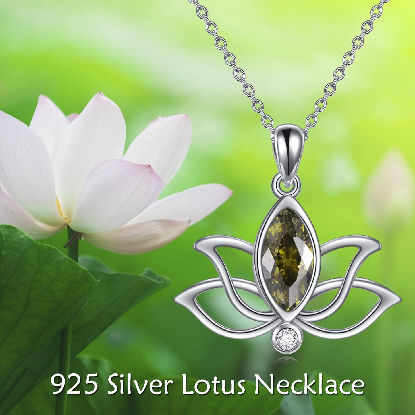 YFN Lotus Necklace Sterling Silver August Birthstone Pendant Genuine Green Peridot Jewelry Gifts for Women (Aug)