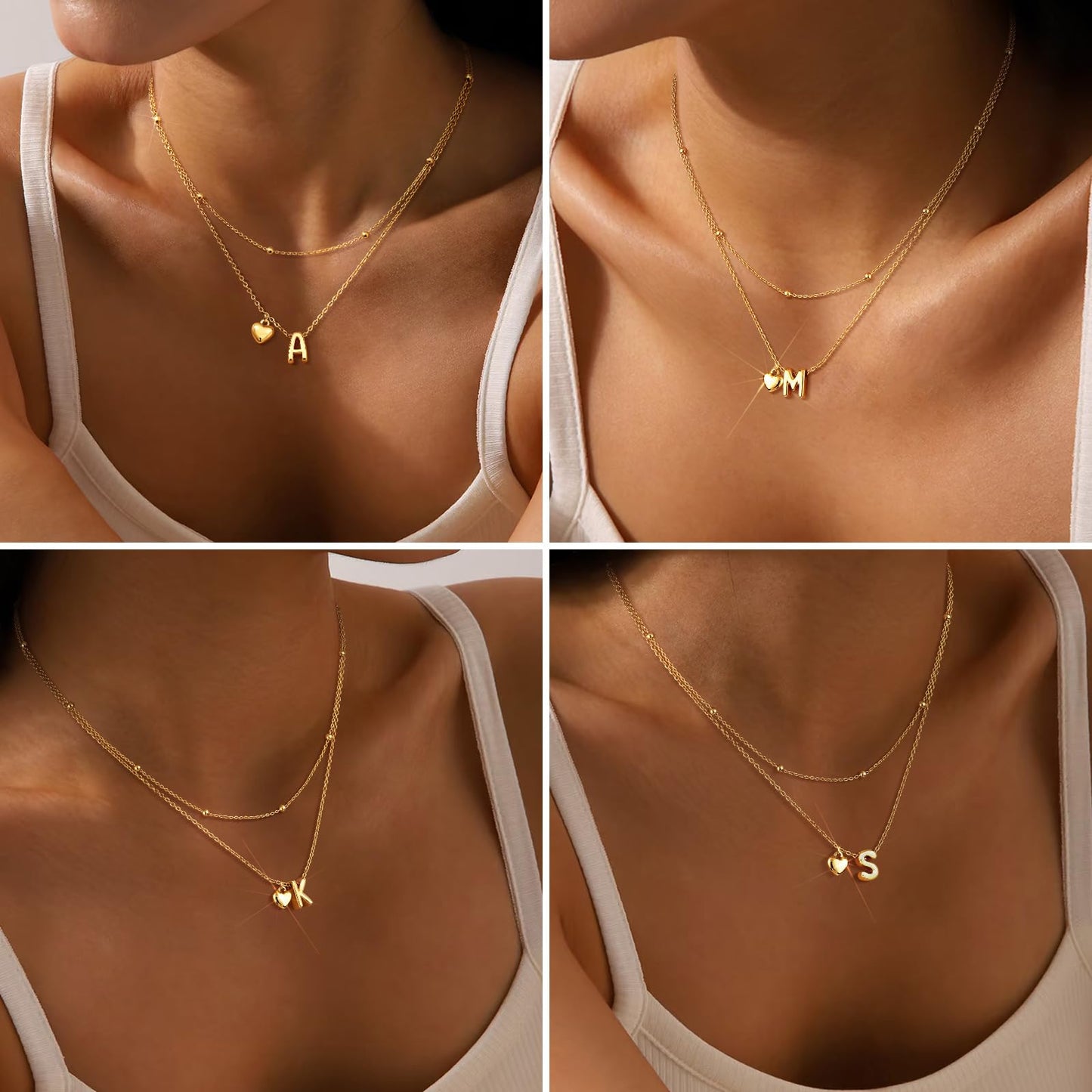 adoyi Gold Heart Initial Necklaces for Women Hers Dainty 14K Gold Plated Heart Layered Letter S Pendant Necklace Stack Trendy Jewelry Birthday Valentines Gifts for Women Jewelry