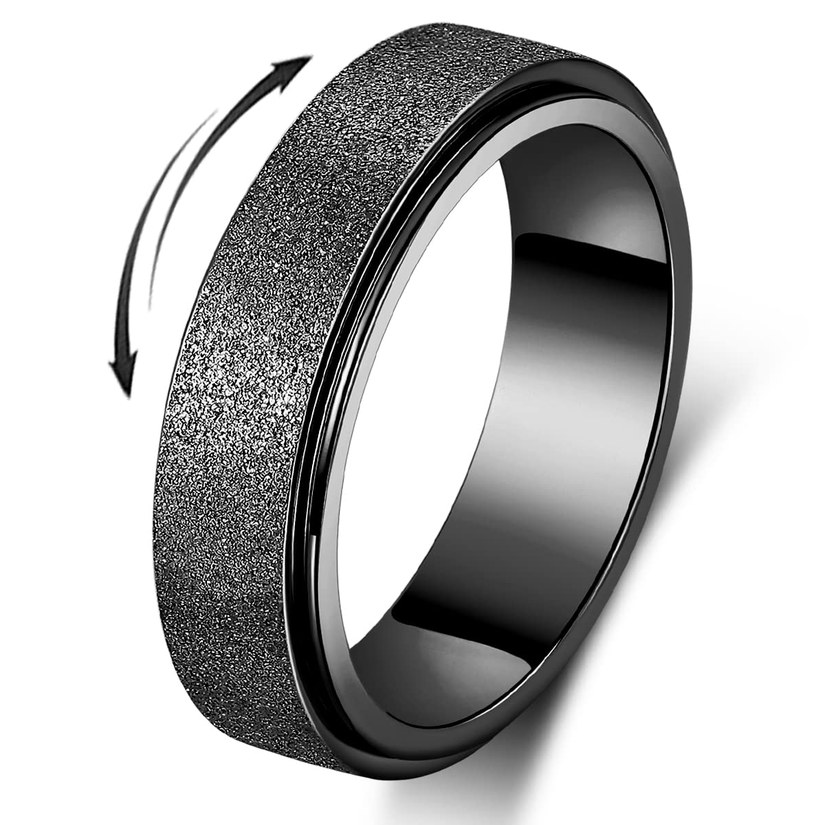 Anxiety Ring for Women Fidget Spinner Ring Fidget Toys Adults Titanium Stainless Steel Thumb Ring 6mm Wide Black Size 9