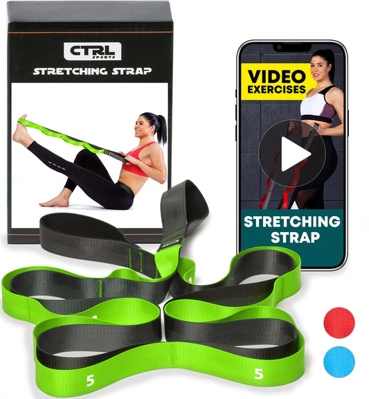 Stretching Strap with Loops - Non Elastic Stretch Band for Physical Therapy, Yoga Strap for Stretching Equipment, Stretch Bands for Exercise and Flexibility - Fascia, Hamstring & Leg Stretcher Belt