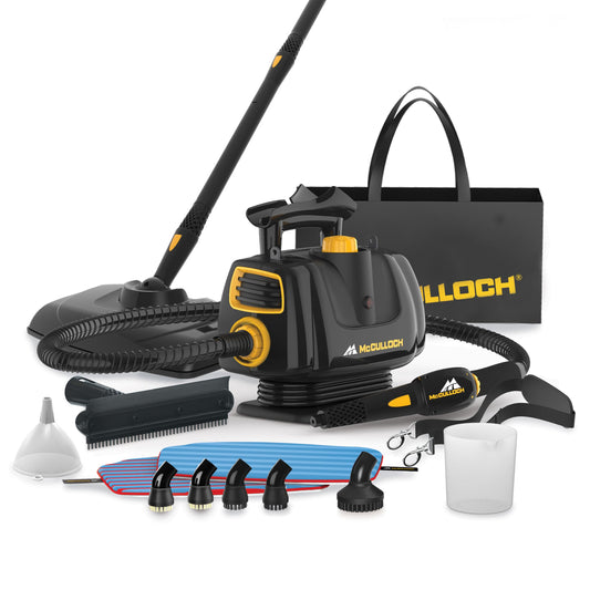 McCulloch MC1270 Portable Power Steam Cleaner, 30 Minute Runtime, 16 Accessories: Mop Head, Brushes, & More - Built for Home, Tile, Grout, Carpet, Furniture, & Personal Car Detailing