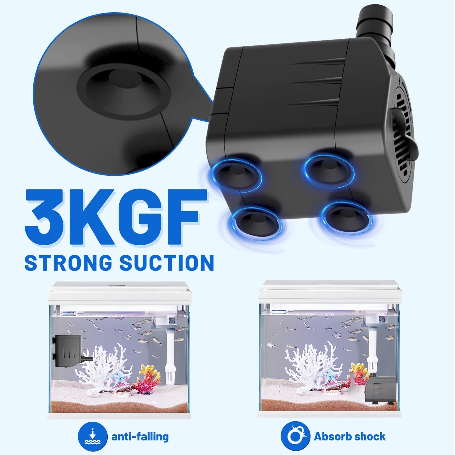 Knifel Submersible Water Pump, Ultra Quiet 400GPH(1500L/H,25W) Fountain Pump with Over Heating Protection 6.5ft High Lift, Pond Pump for Fish Tank, Pond, Aquarium, Statuary, Hydroponics
