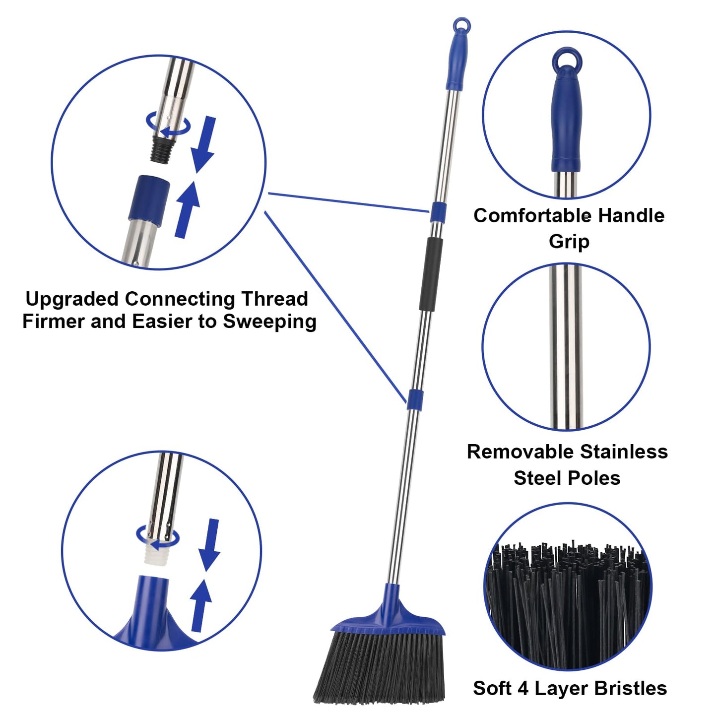 KeFanta 6 Pack Heavy Duty Broom Indoor/Outdoor Commercial Brooms Angle Broom 53 inches for Courtyard Garage Restaurant Lobby Patio Shop Home Kitchen Office Floor