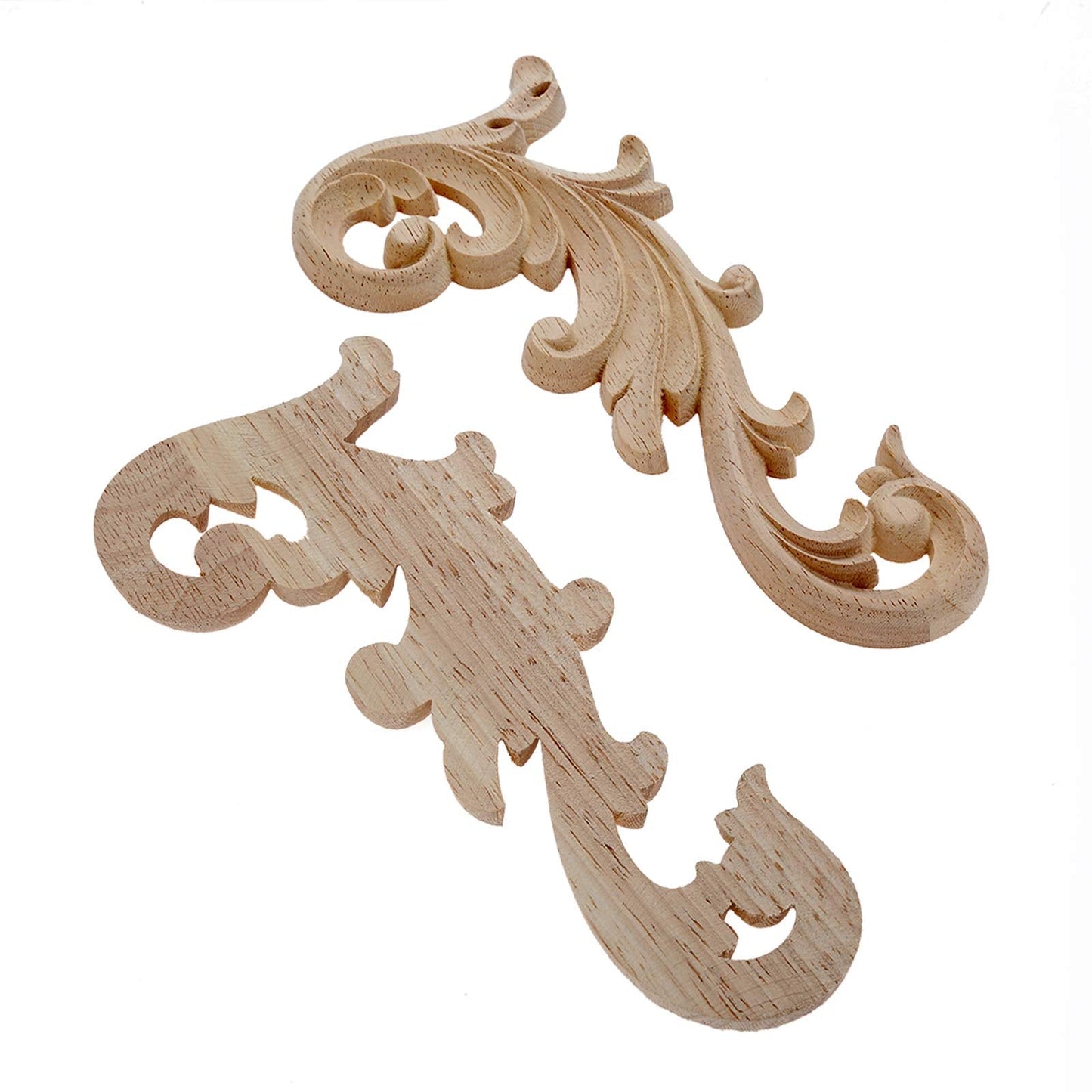 MUXSAM 2-Pair Clear Carved Wood Appliques Onlay, 20x9cm/7.87x3.54inch, Door Decorative Excellent Funiture Decal Sticker for Cabinet Drawer Window Dresser