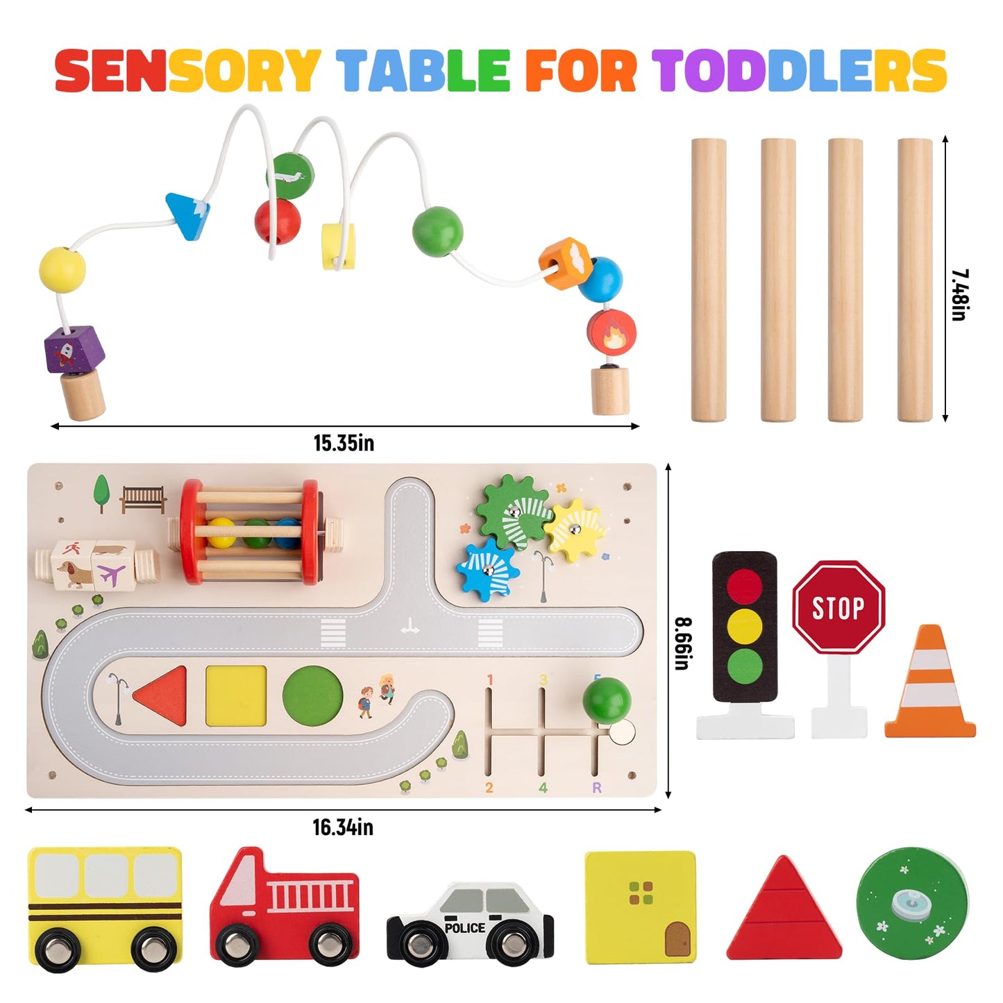 Activity Table for 1+ Year Old, Montessori Wooden Toys for Toddlers 1-3, 8 in 1 Baby Activity Table, Educational Sensory Bead Maze Toys for Babies, Learning Shape Sorter, Birthday Gifts Girls Boys