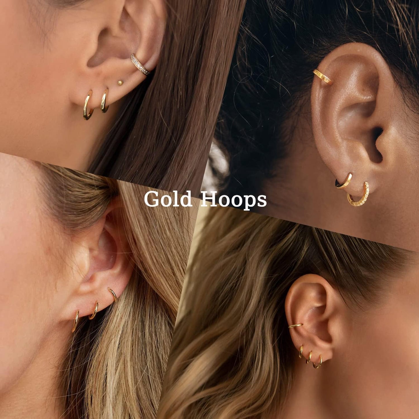 Gokeey 14K Gold Plated Small Gold Huggie Hoop Earrings for Women, Hypoallergenic Lightweight Minimalist Hoops Earrings Sets for Cartilage Earrings Piercings Stack Set Jewelry 6mm 8mm 10mm 12mm 14mm