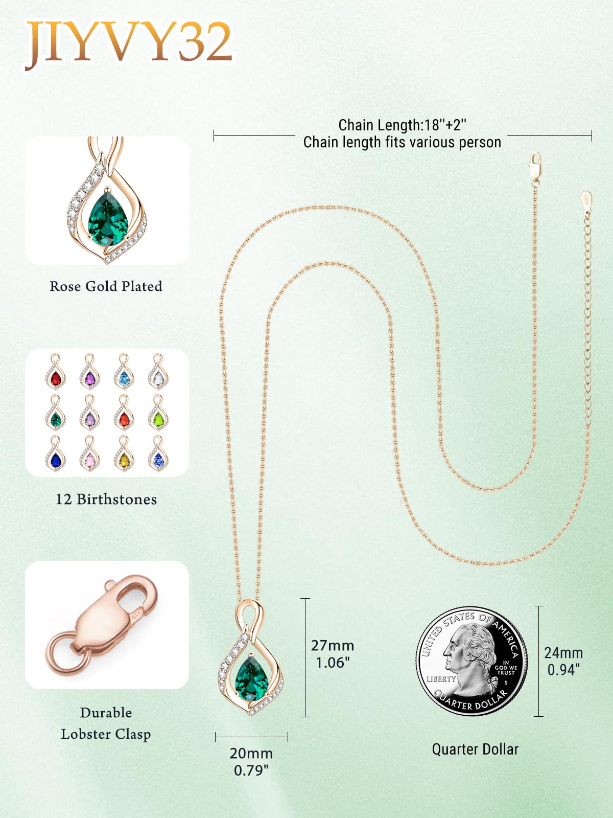 JIYVY32 Emerald Infinity Necklace for Women May Birthstone Necklaces Rose Gold Plating Anniversary Birthday Gifts for Wife Her Mom Girlfriend Birthstone Jewelry Gifts for Women