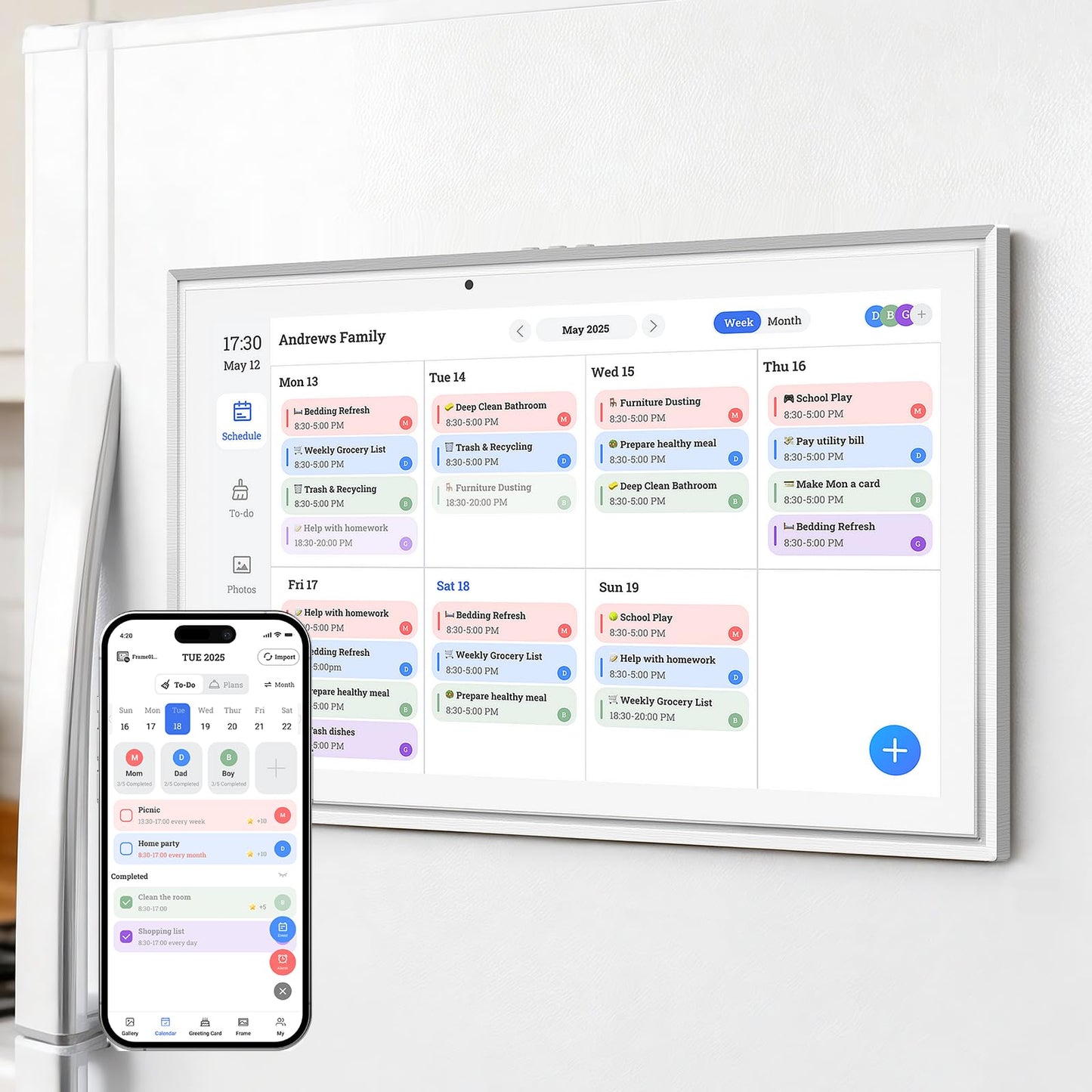 JSUSOU 15.6 Inch Smart Digital Calendar with FREE APP for Fridge & Wall Touch Screen, Magnetic Refrigerator Mount, Electronic Planner for Office Desk, Mothers Day Gifts for Mom, White