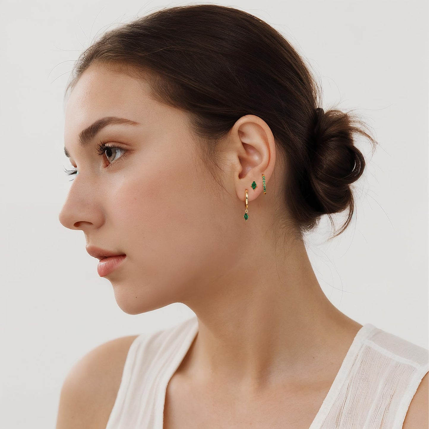 Angelady Gold Hoop Earrings Set for Women, Dainty 14K Gold Plated Green Huggies Earring, Hypoallergenic Dangle Cartilage Huggie Hoop Earring Stacks, Emerald Green Earrings Trendy Jewelry Gifts