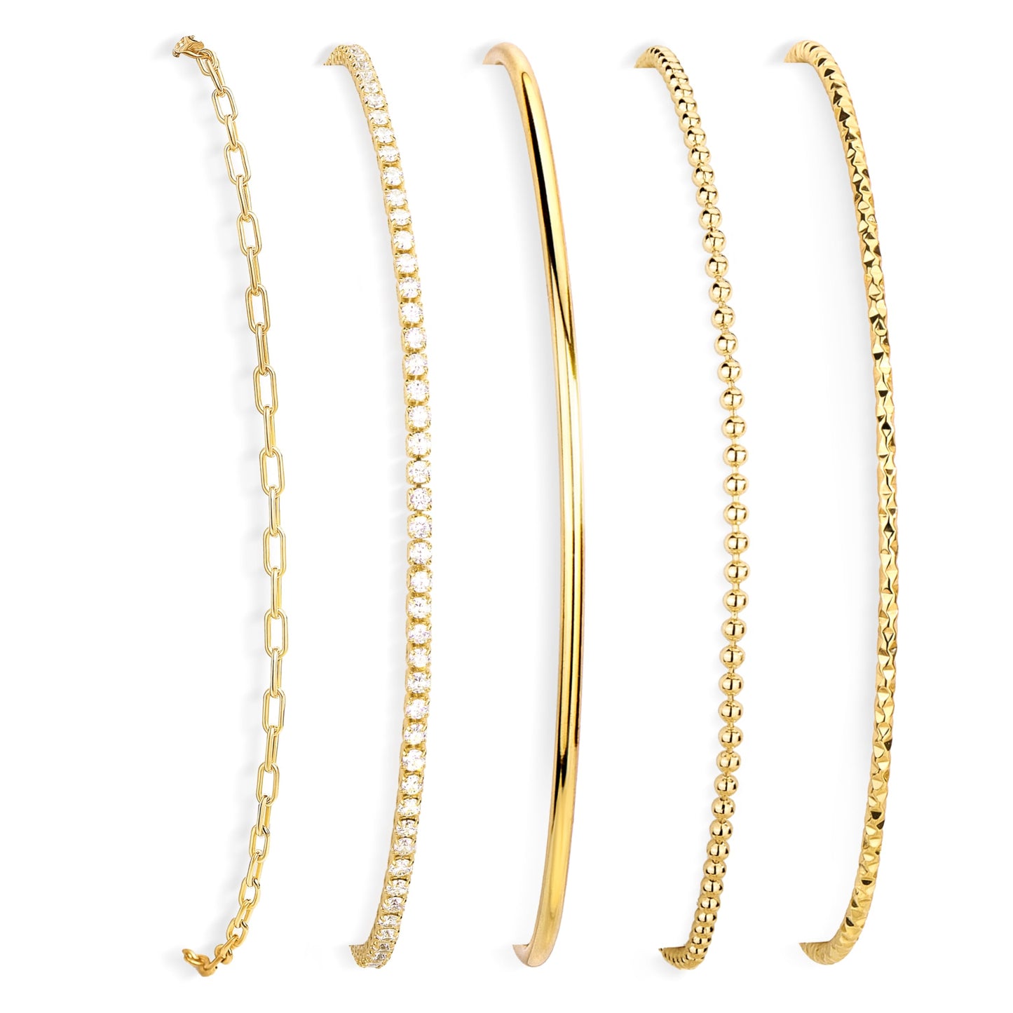 Gold Bracelets for Women 14K Gold Plated 5 Pcs Set - Dainty Stackable Waterproof Stainless Steel Jewelry - Minimalist Paperclip Beaded Tennis Bangle Bracelet Set for Women Gifts