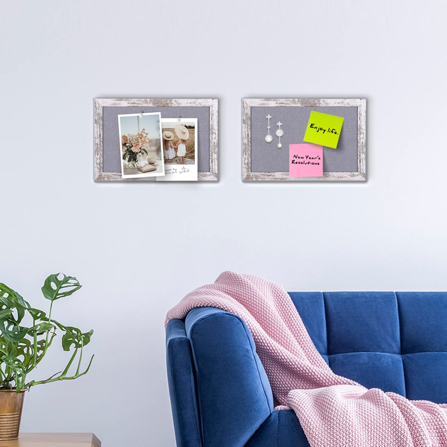 Aitakatta Gray Felt Bulletin Board, Small Decorative Hanging Bulletin Boards for Walls with White Rustic Wood Frame, 11.8x8.6 inches Pin Board Vision Board for Office Home School with Pins(2230,WH,1p)