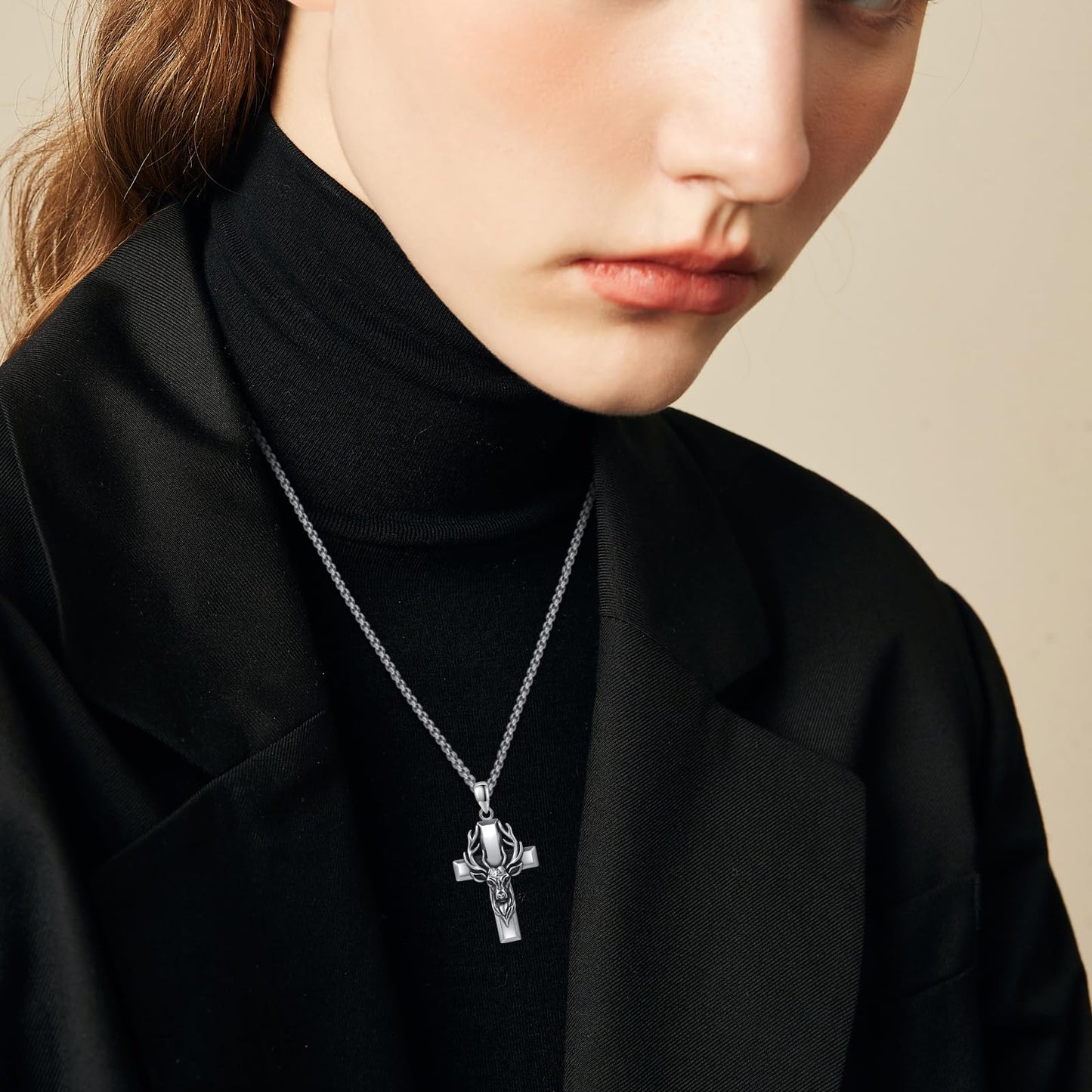 YEESIA Cross Necklace for Men Women, 925 Sterling Silver, Deer Cross Pendant Necklace, Christian Jewelry, Gift for Men Women